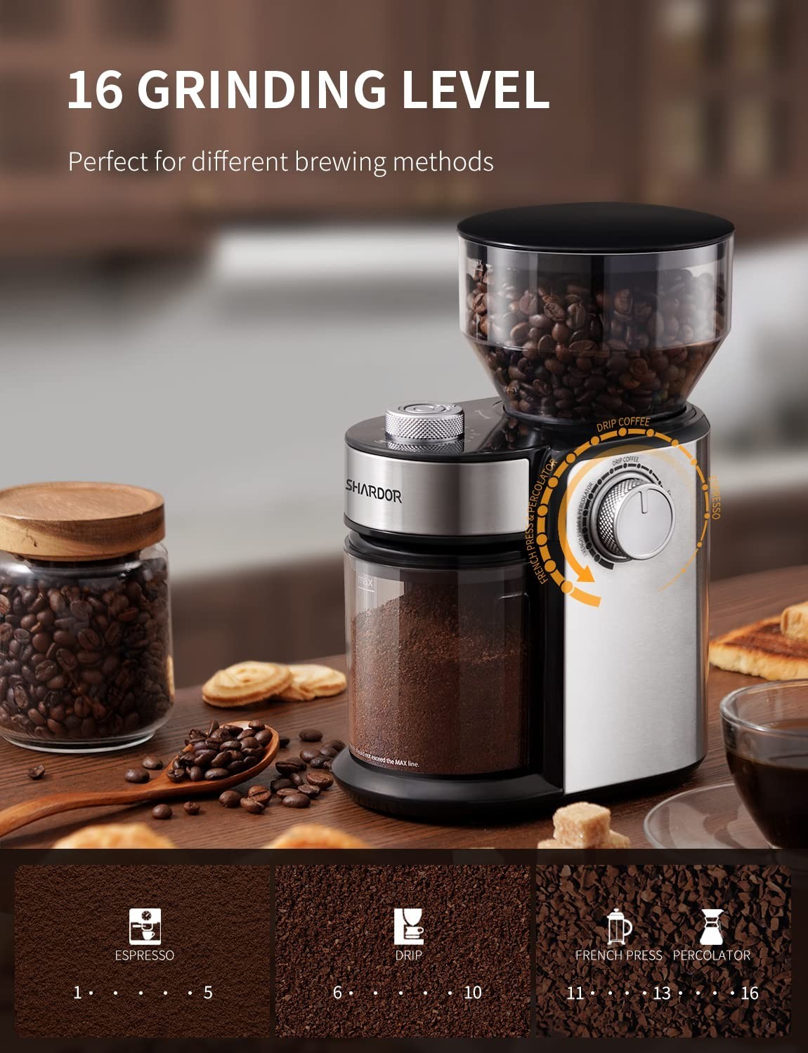 Electric Burr Coffee Grinder   One Touch Automatic Bean Grinder for Espresso & F2