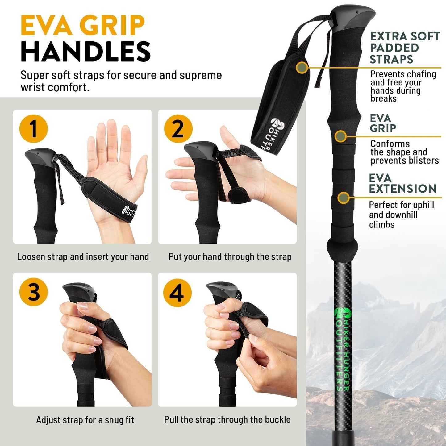Lightweight Carbon Fiber Trekking Poles - Adjustable Collapsible Hiking Sticks w5