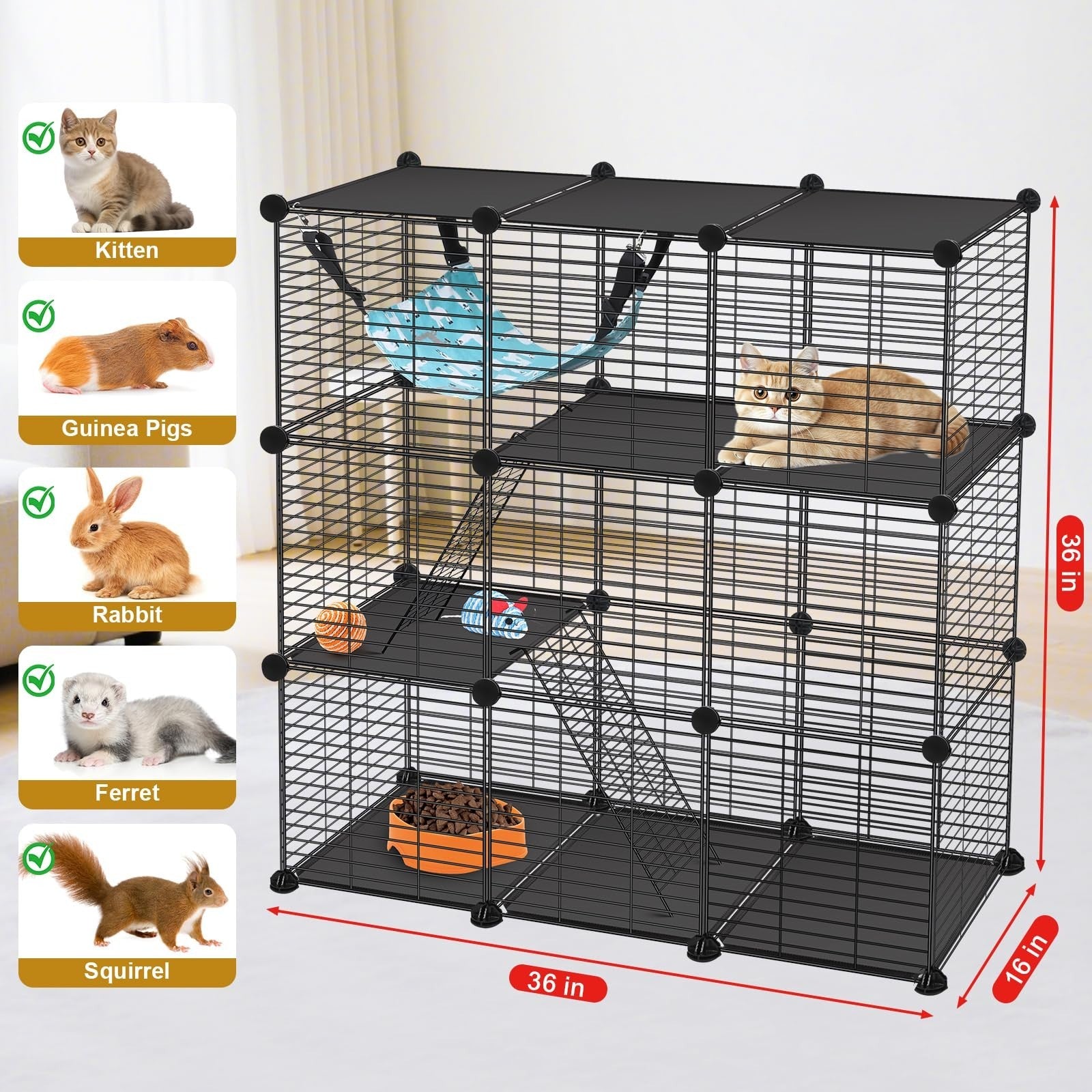 3 Tier Cat Cage Enclosure, 36" Cat Playpen with Hammock, Indoor/Outdoor Pet Crat2