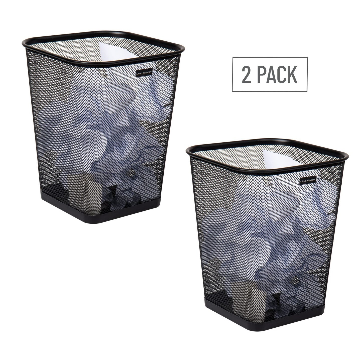 Square Metal Mesh Trash Can Set of 2 - Office Waste Paper Basket, Black 9.756