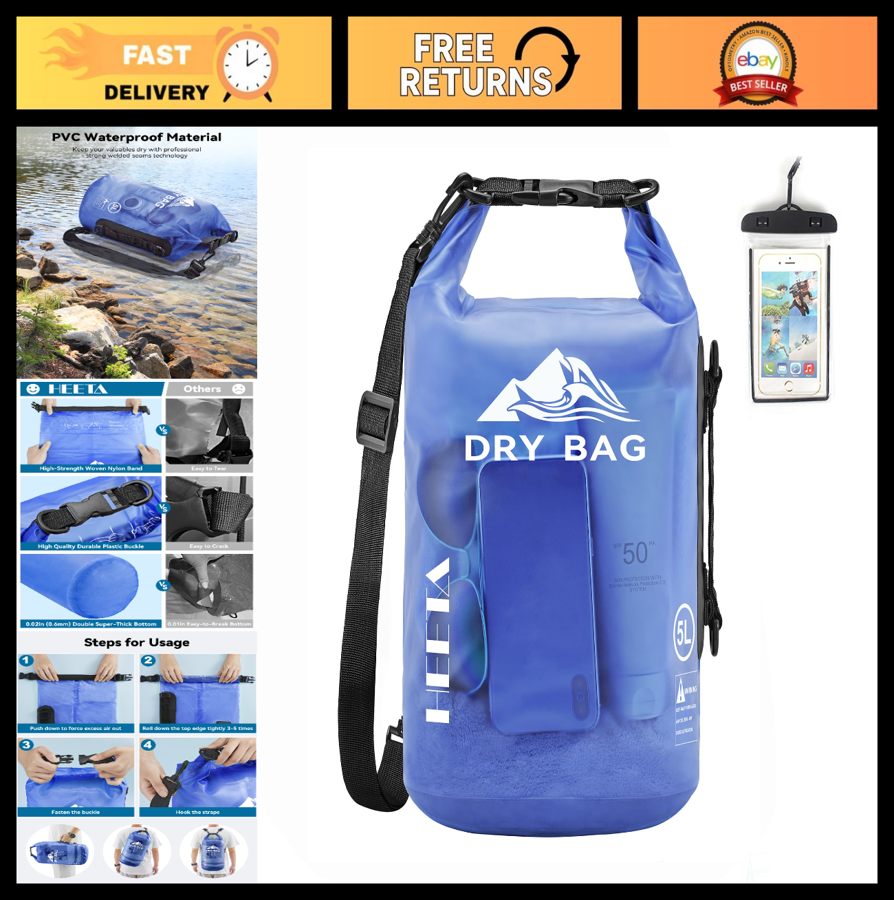Waterproof Dry Bag for Travel, Swimming, Kayaking - Lightweight Roll Top Backpac0