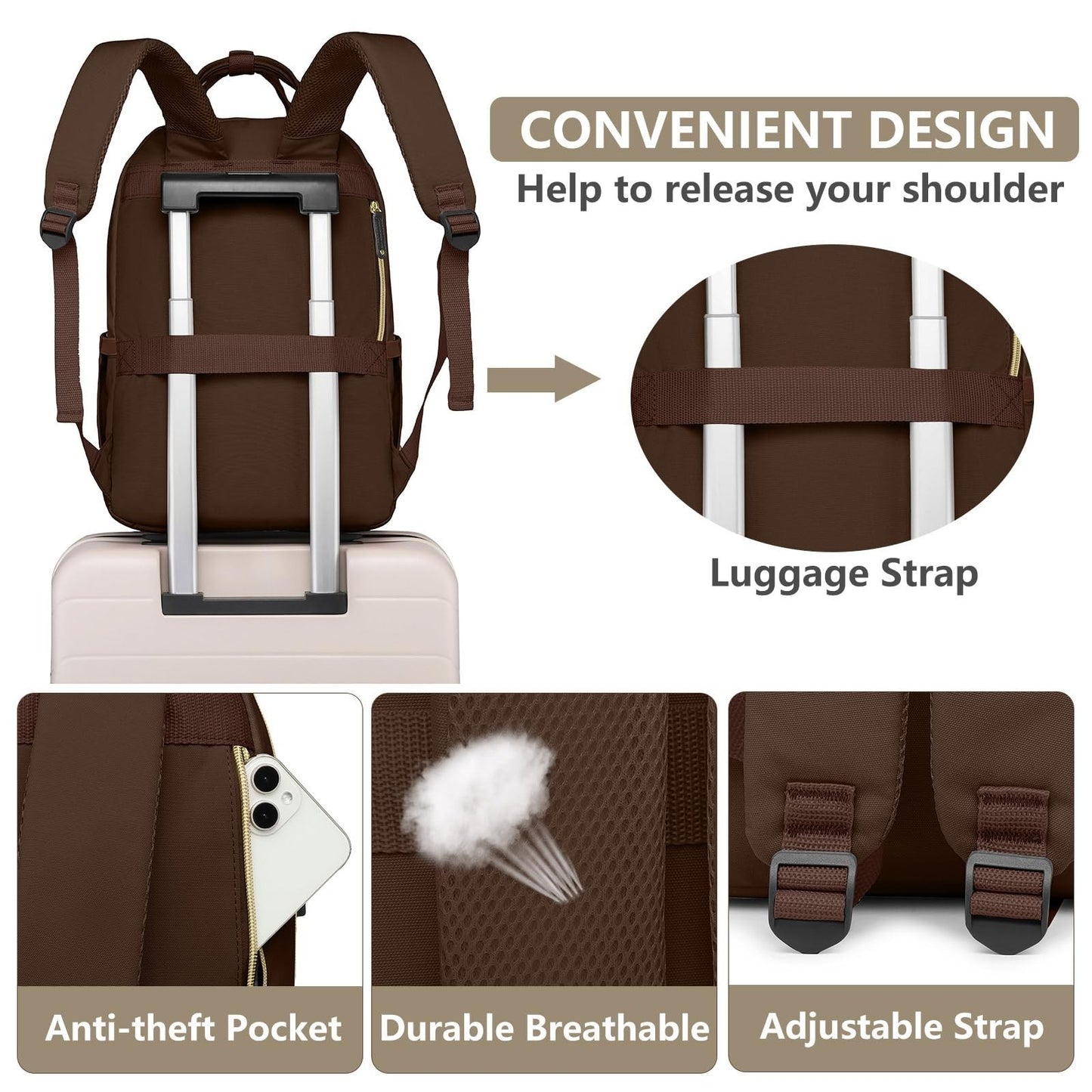 Stylish 15.6" Laptop Backpack for Women   Waterproof Travel Bag with USB Charger4
