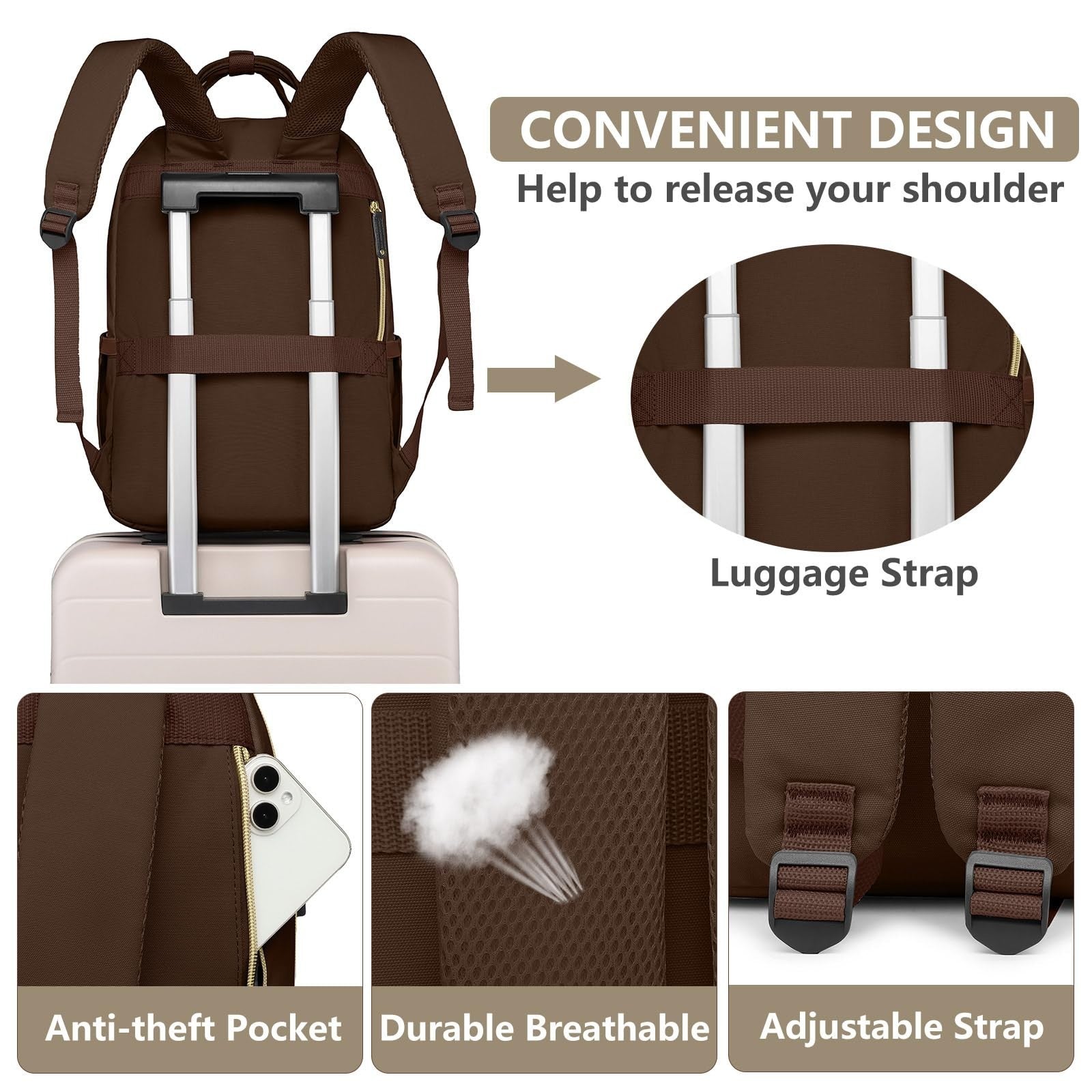 Stylish 15.6" Laptop Backpack for Women   Waterproof Travel Bag with USB Charger4