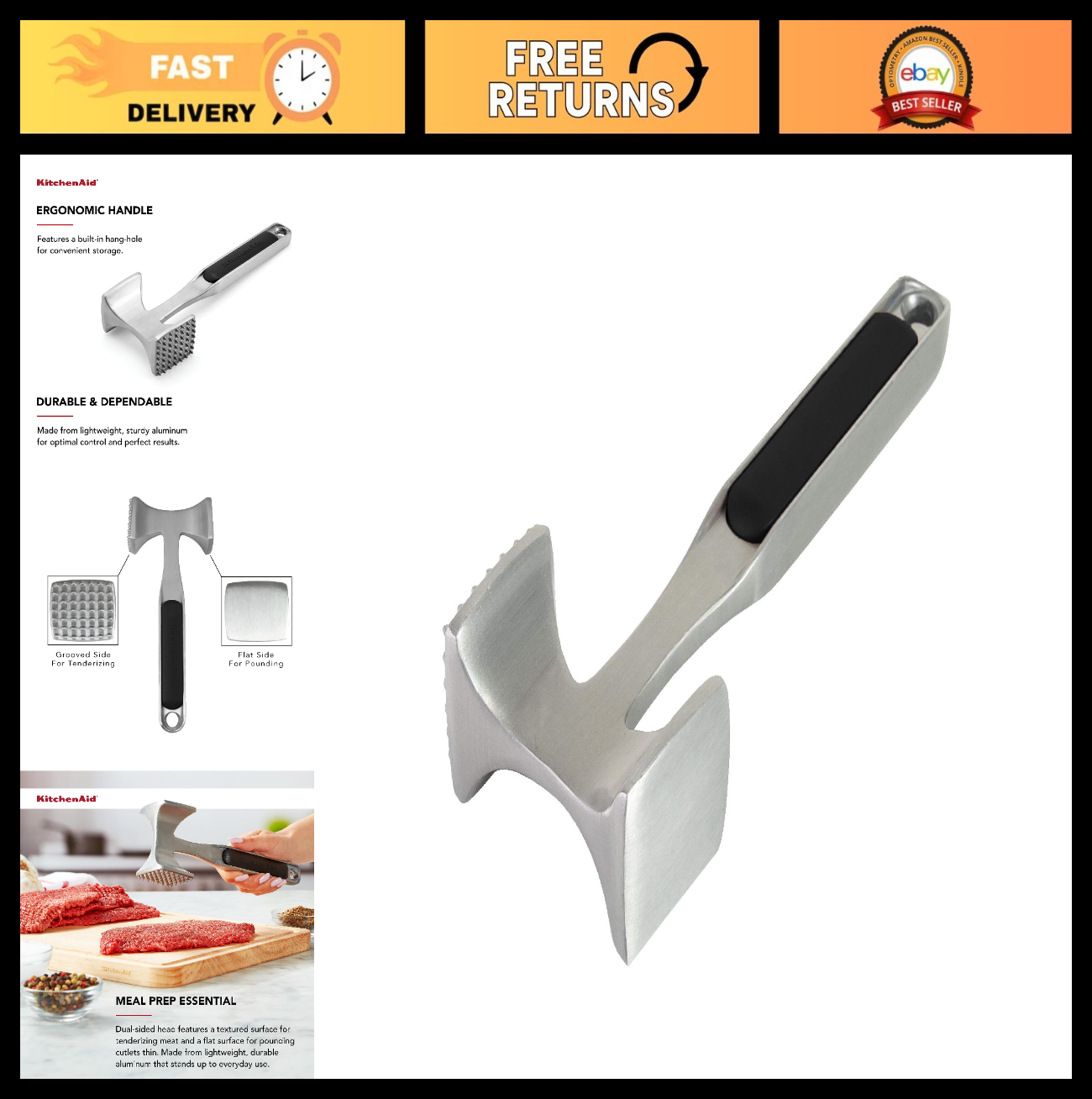 Multi Sided Meat Tenderizer for Pounding Meats, Nuts & Shellfish   Easy Storage,0