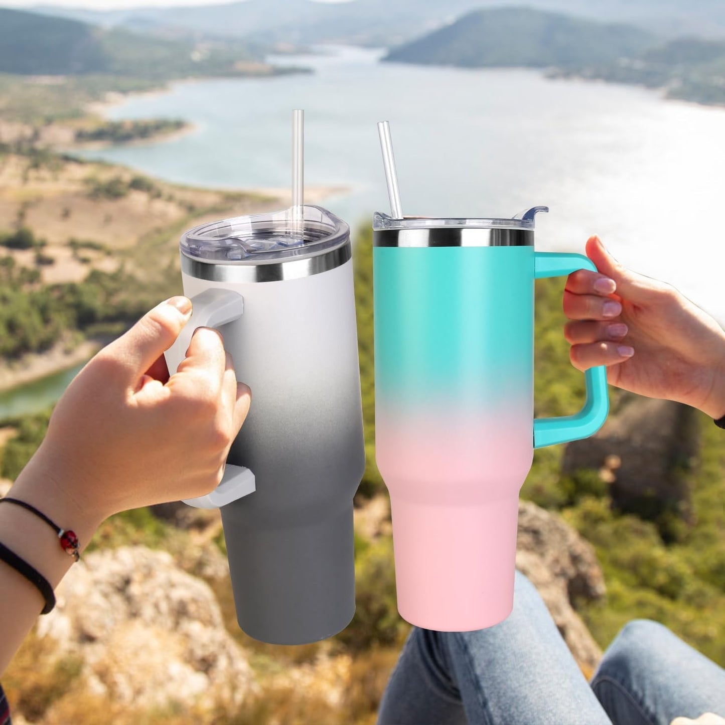 40 oz Insulated Tumbler with Handle & Straw   Leak Proof, Dishwasher Safe Travel4