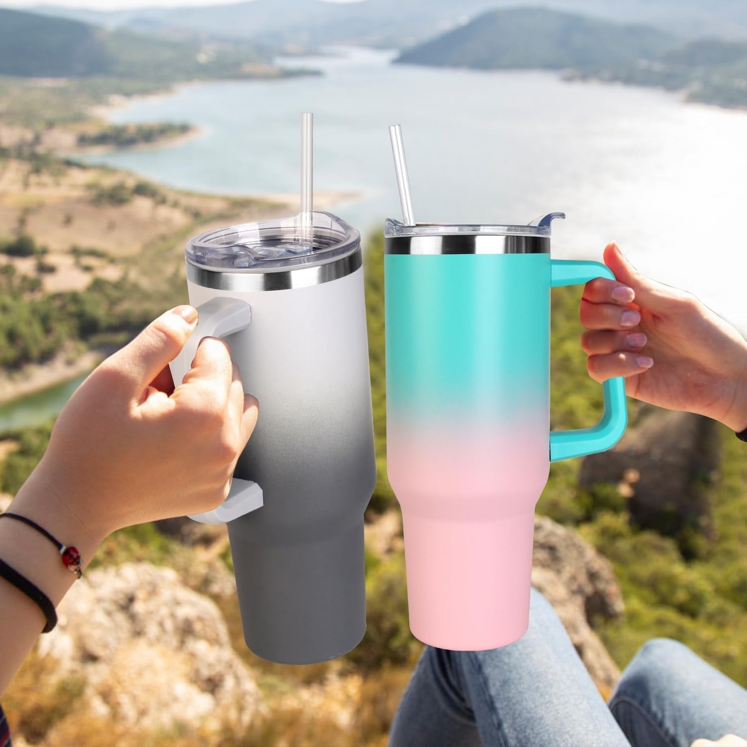 40 oz Insulated Tumbler with Handle & Straw   Leak Proof, Dishwasher Safe Travel4