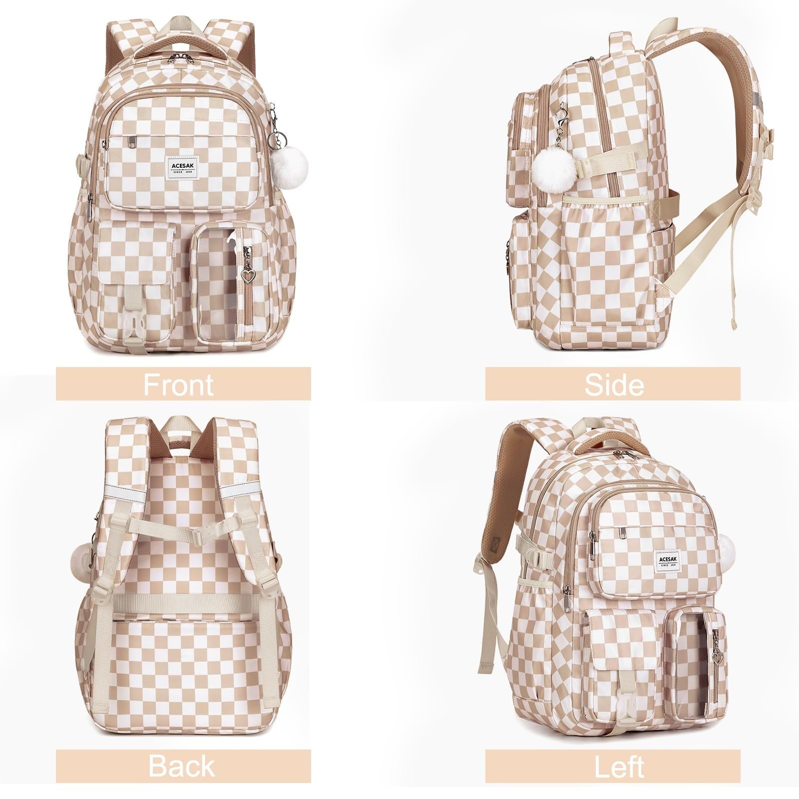 Stylish Girls Backpack with Lunch Bag & Pencil Pouch   Teen Laptop Bookbag, Brow5