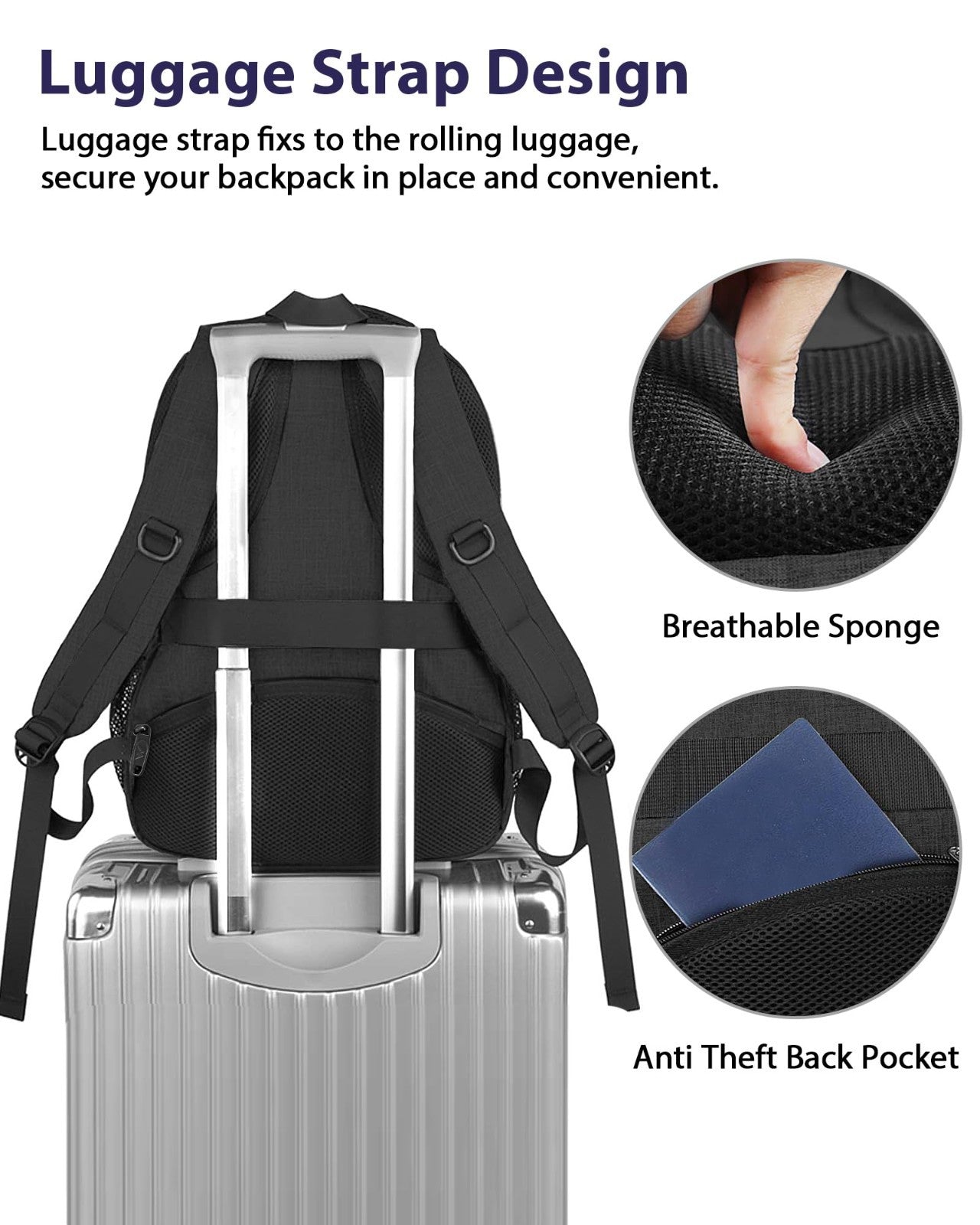 Extra Large 18" Laptop Backpack, 50L Travel Bag, Durable Carry On Rucksack3