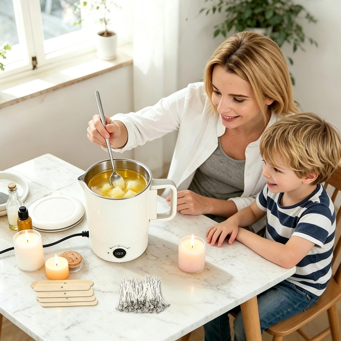 Candle Making Supplies Kit - Electric Wax Melting Pot, 27 OZ, Thermometer & Spou6