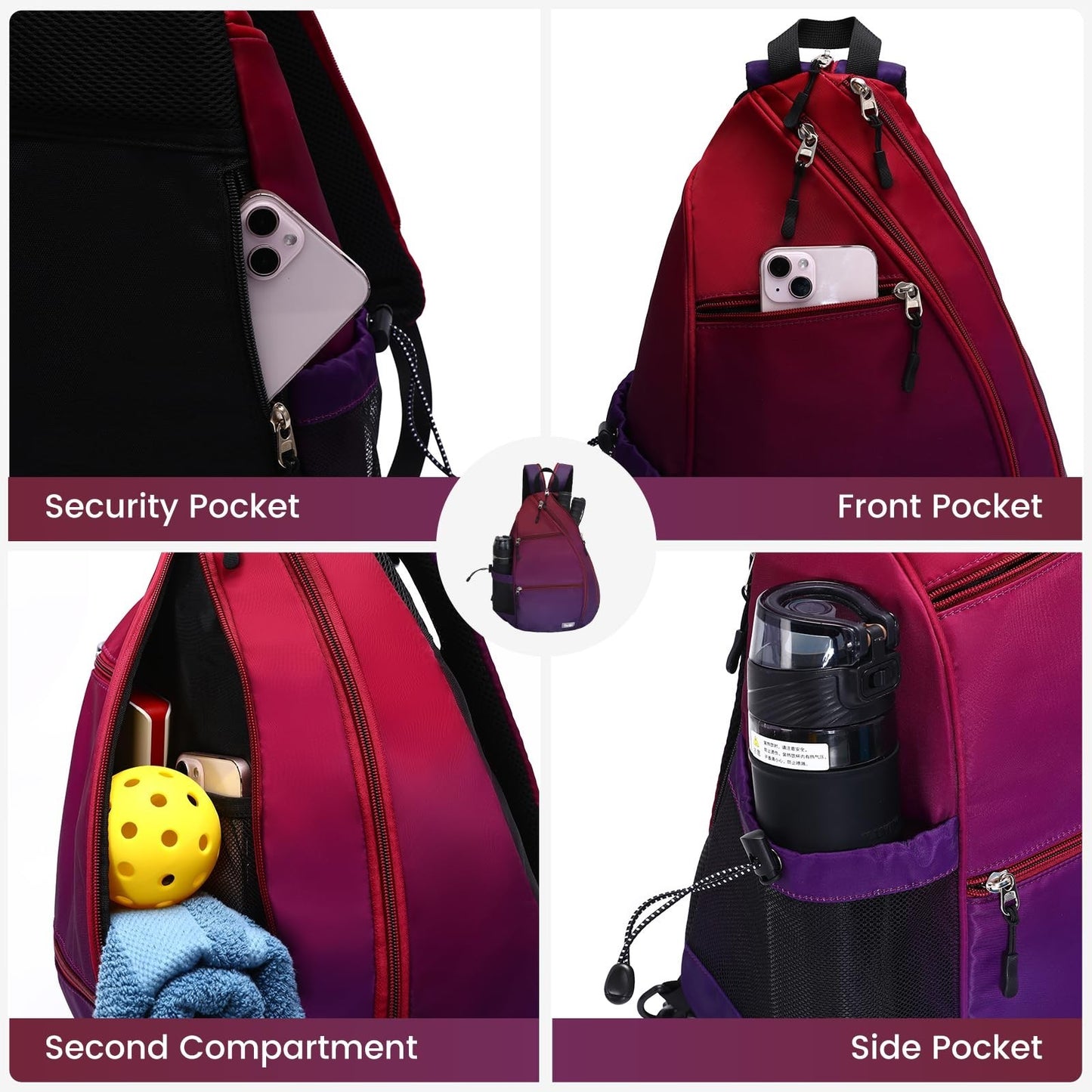 Adjustable Pickleball Backpack with Fence Hook, Large Capacity & Safety Pocket2