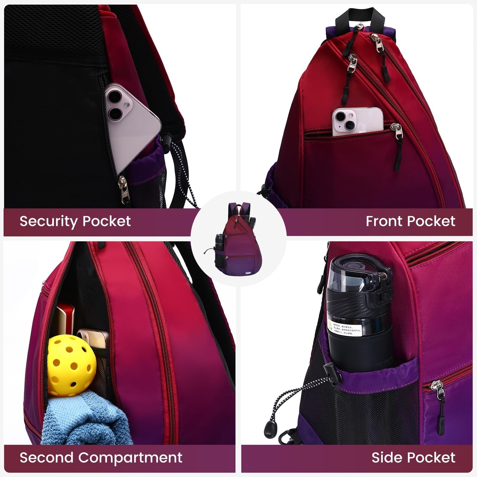 Adjustable Pickleball Backpack with Fence Hook, Large Capacity & Safety Pocket2