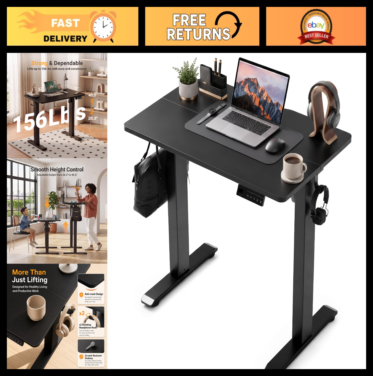 Height Adjustable Electric Standing Desk, 32x19 Inch Sit Stand Home Office Desk,0