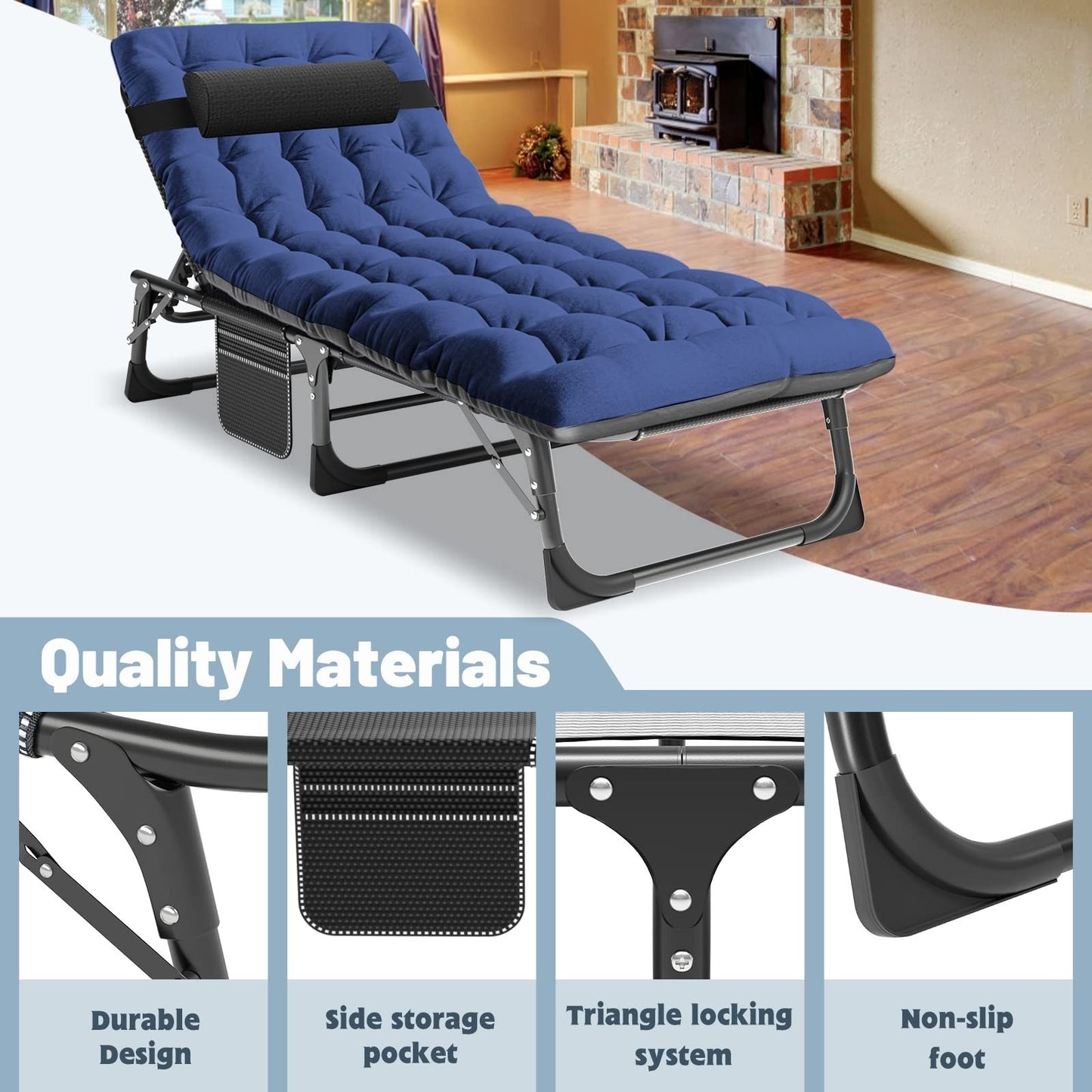 Folding Camping Cot for Adults   5 Position Adjustable Backrest & Padded Cushion5