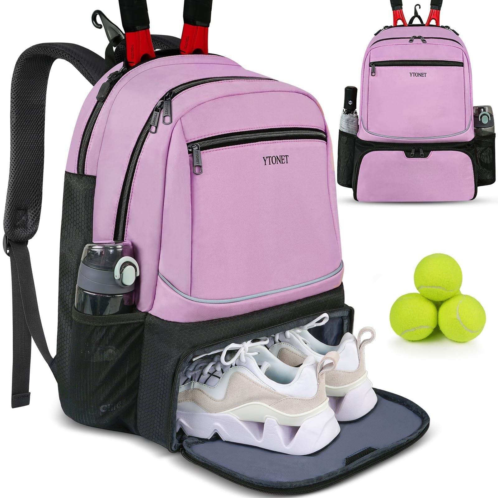 Tennis Backpack for Men & Women - Holds 2 Rackets, Insulated Pocket & Shoe Compa1