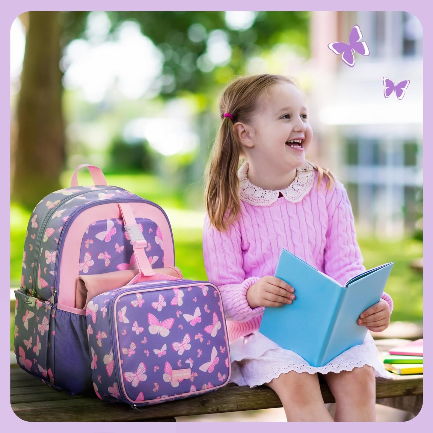 Kids Backpack Set for Kindergarten & Preschool - 2 PCS with Lunch Box, 15L Capac1