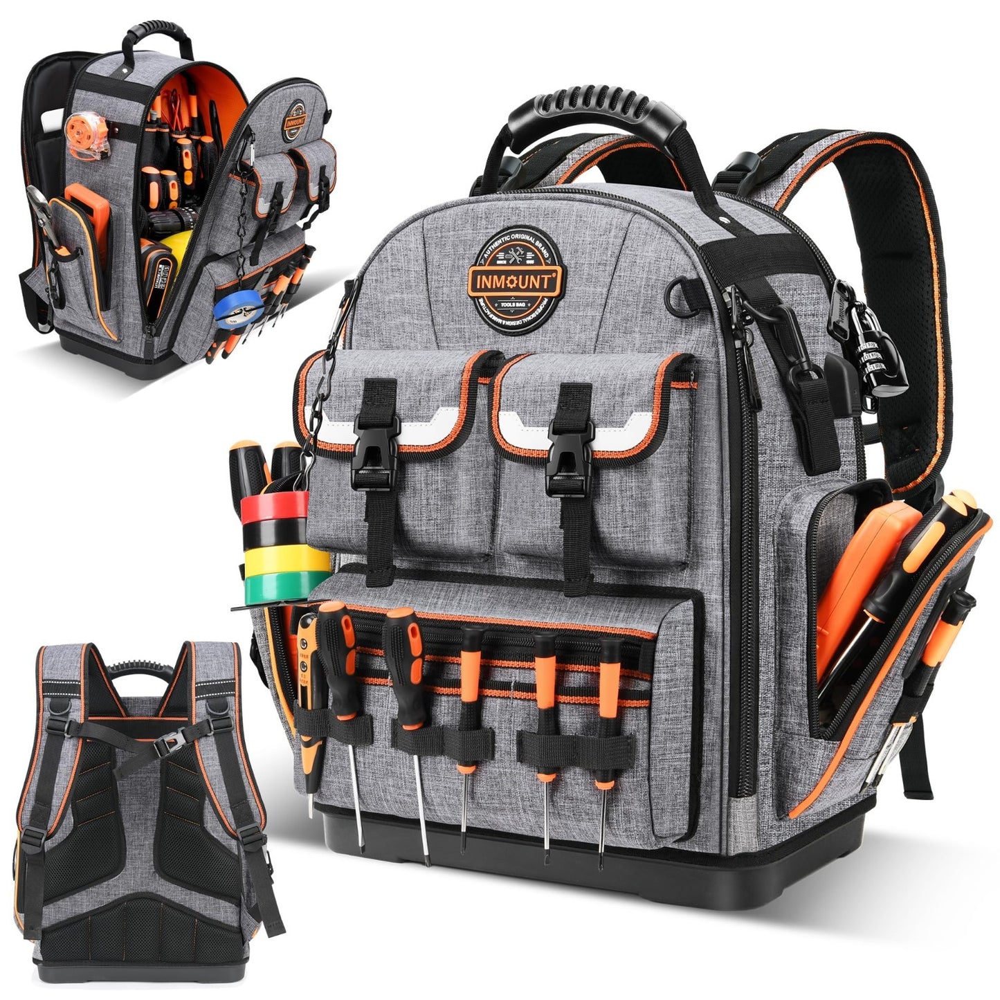Heavy Duty Tool Backpack 18.5"   56 Pockets, Molded Bottom, Gray Storage Bag1