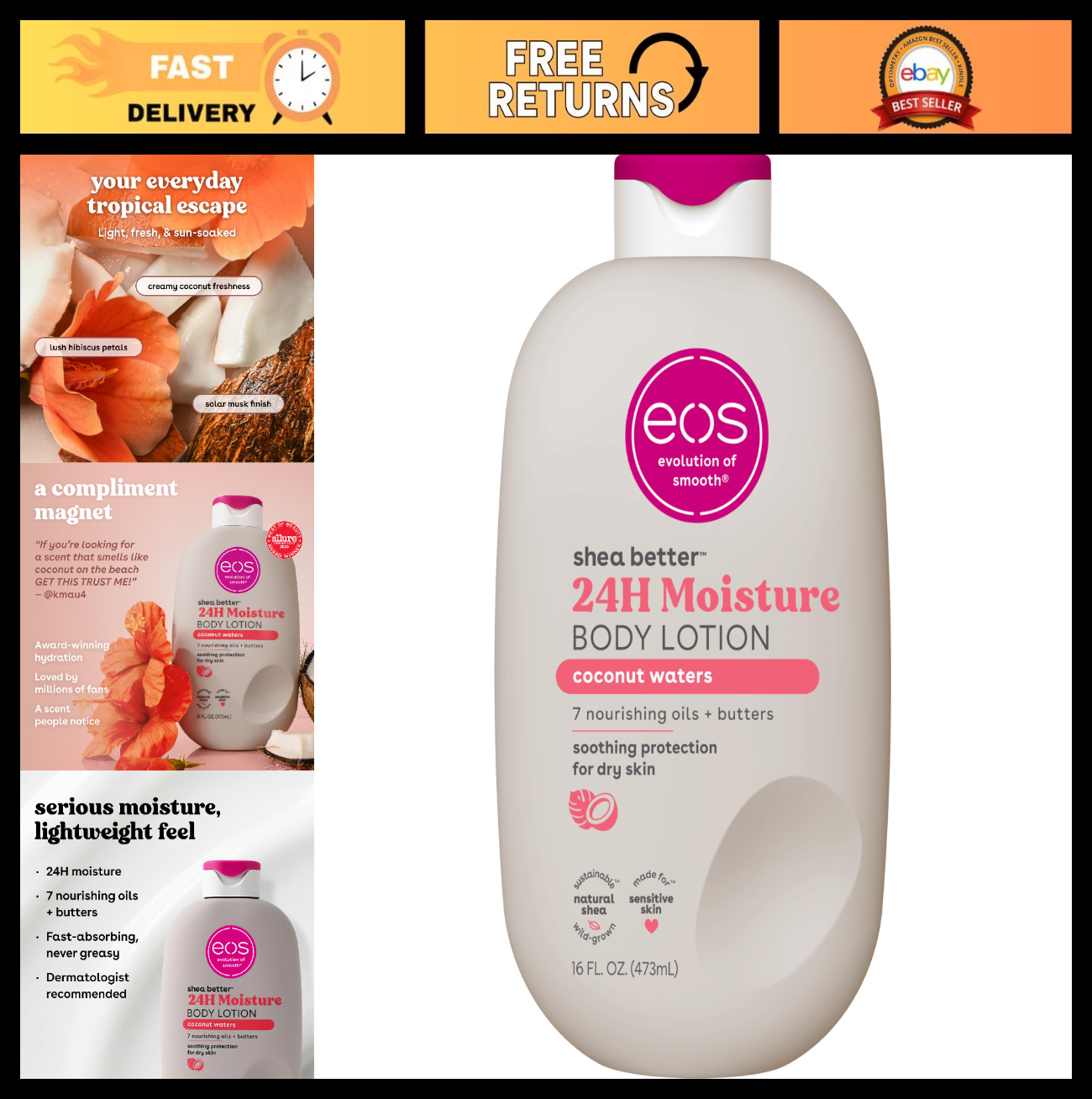 Moisturizing Shea Butter Body Lotion   Coconut Waters, 16 fl oz, Hydrating Skin0