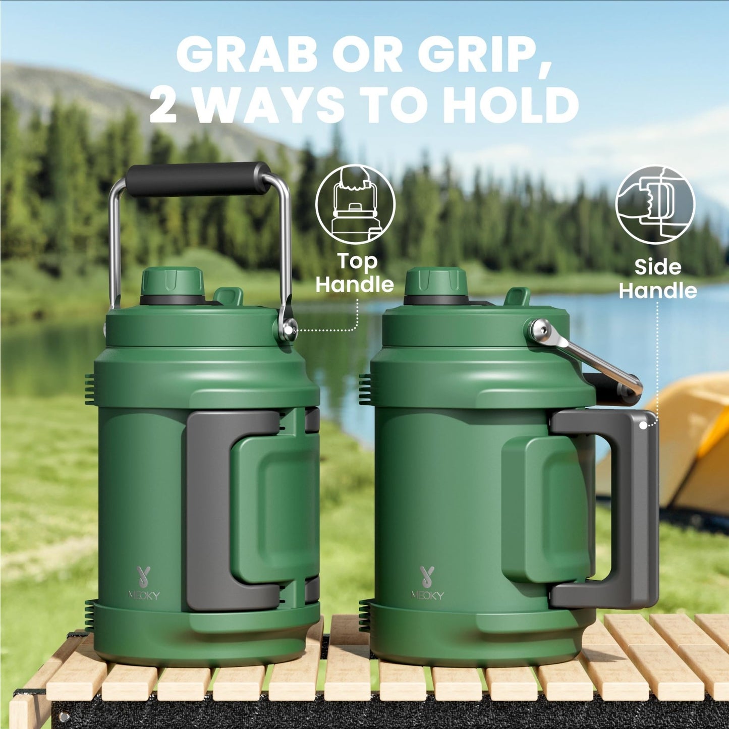 64 oz Insulated Water Bottle - Triple Wall Vacuum Jug, 2-in-1 Lid, Leak Proof, B4