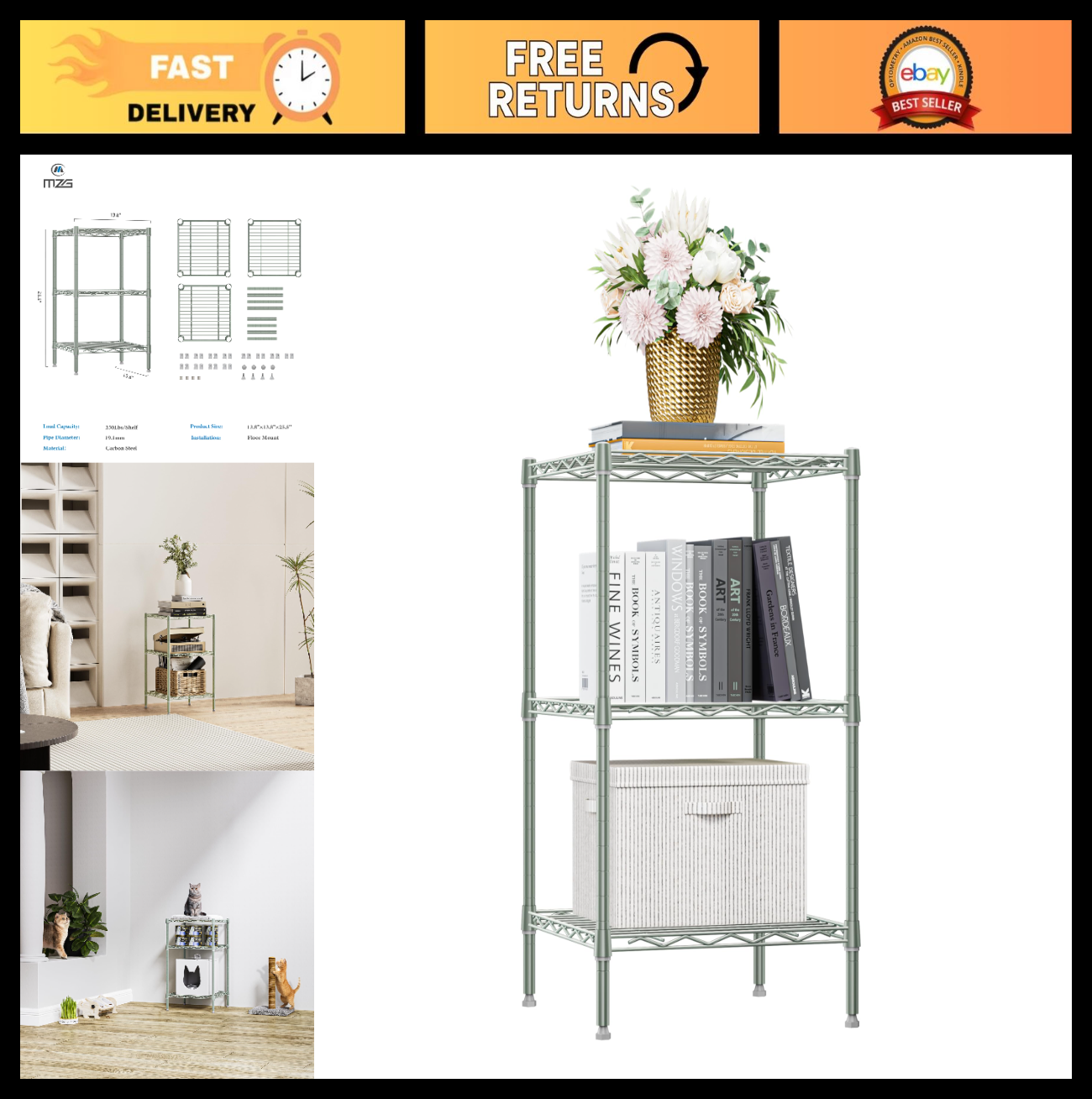 750 lbs 3 Shelf Wire Storage Unit   Metal Rack for Small Spaces, Bathroom, Green0
