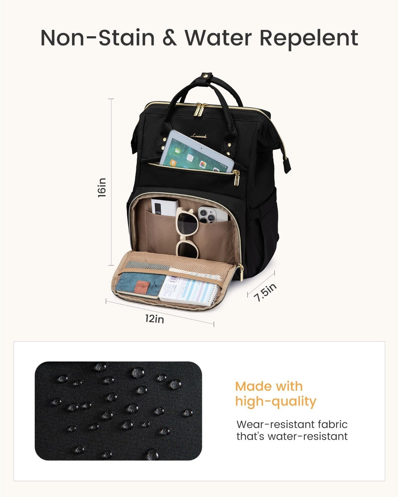Stylish Waterproof Laptop Backpack with Cup Holder, 15.6" TSA Approved, Travel B3