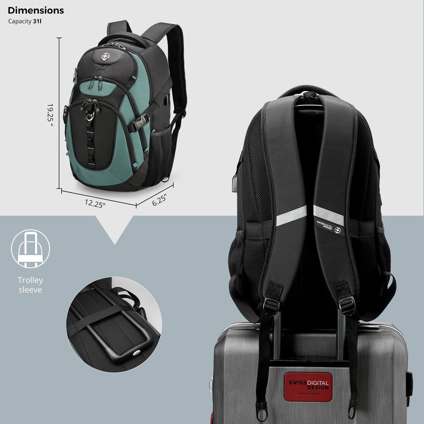 Stylish Laptop Backpack with USB Charging Port, Fits 15.6" Computer, 31L Travel5