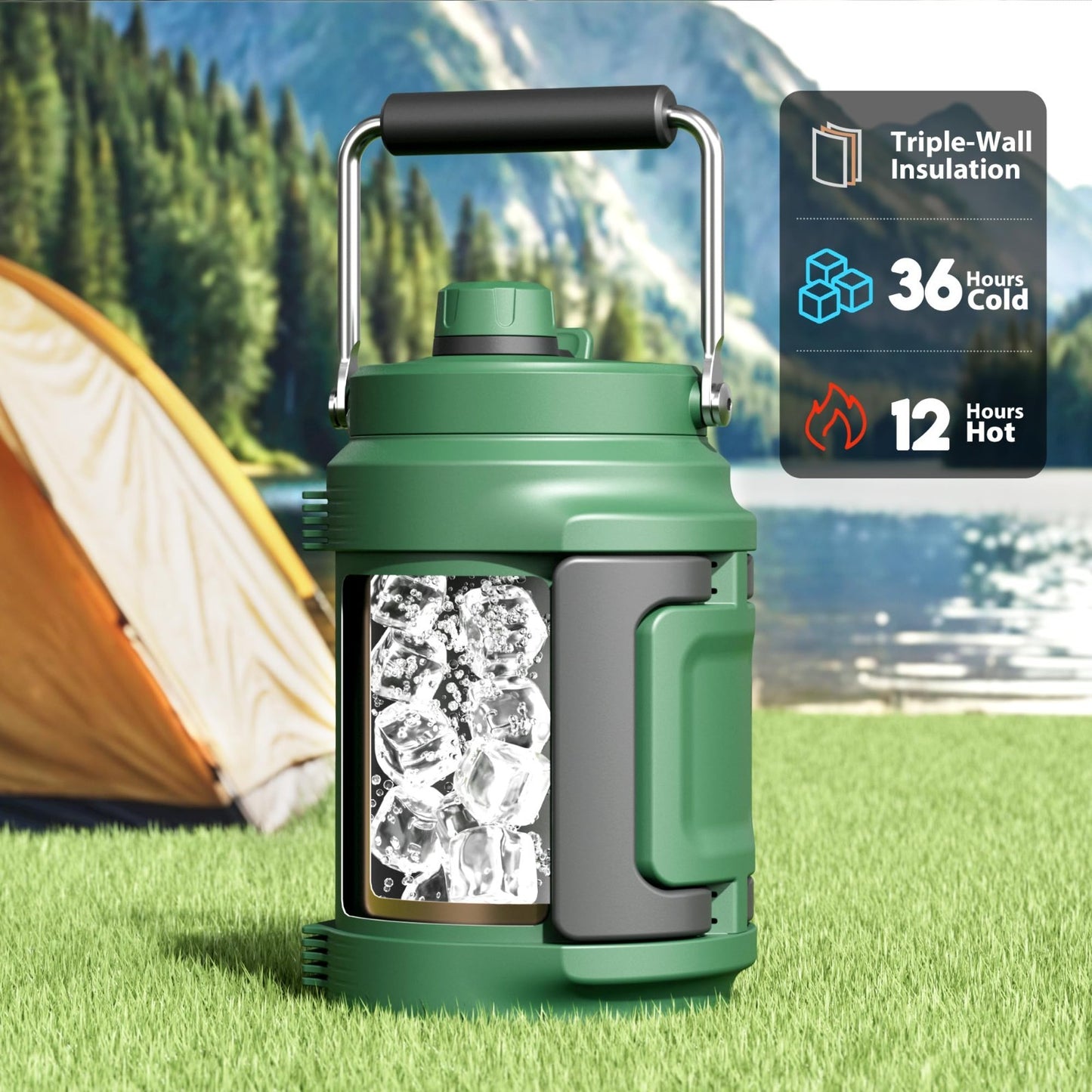 64 oz Insulated Water Bottle - Triple Wall Vacuum Jug, 2-in-1 Lid, Leak Proof, B3