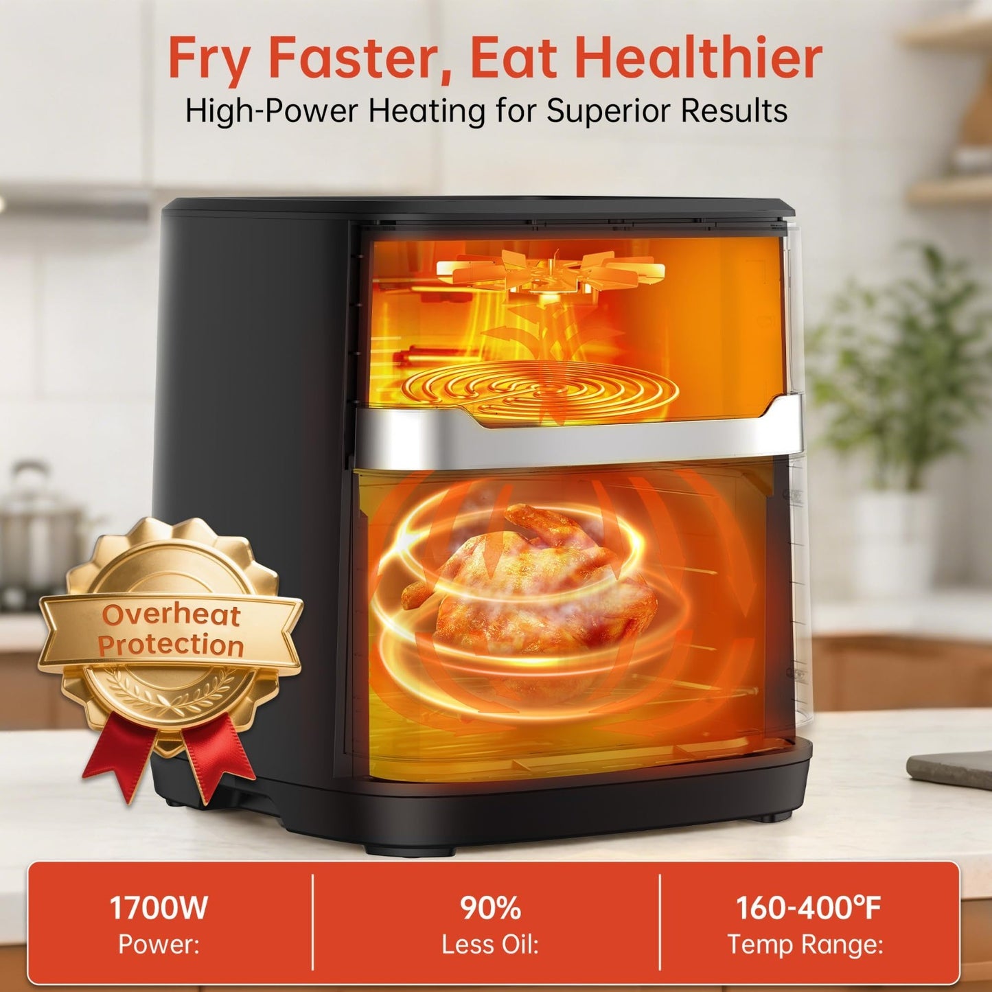 6.8QT Air Fryer with 10-in-1 Functions, Visible Window, Fast Heating, Nonstick B3