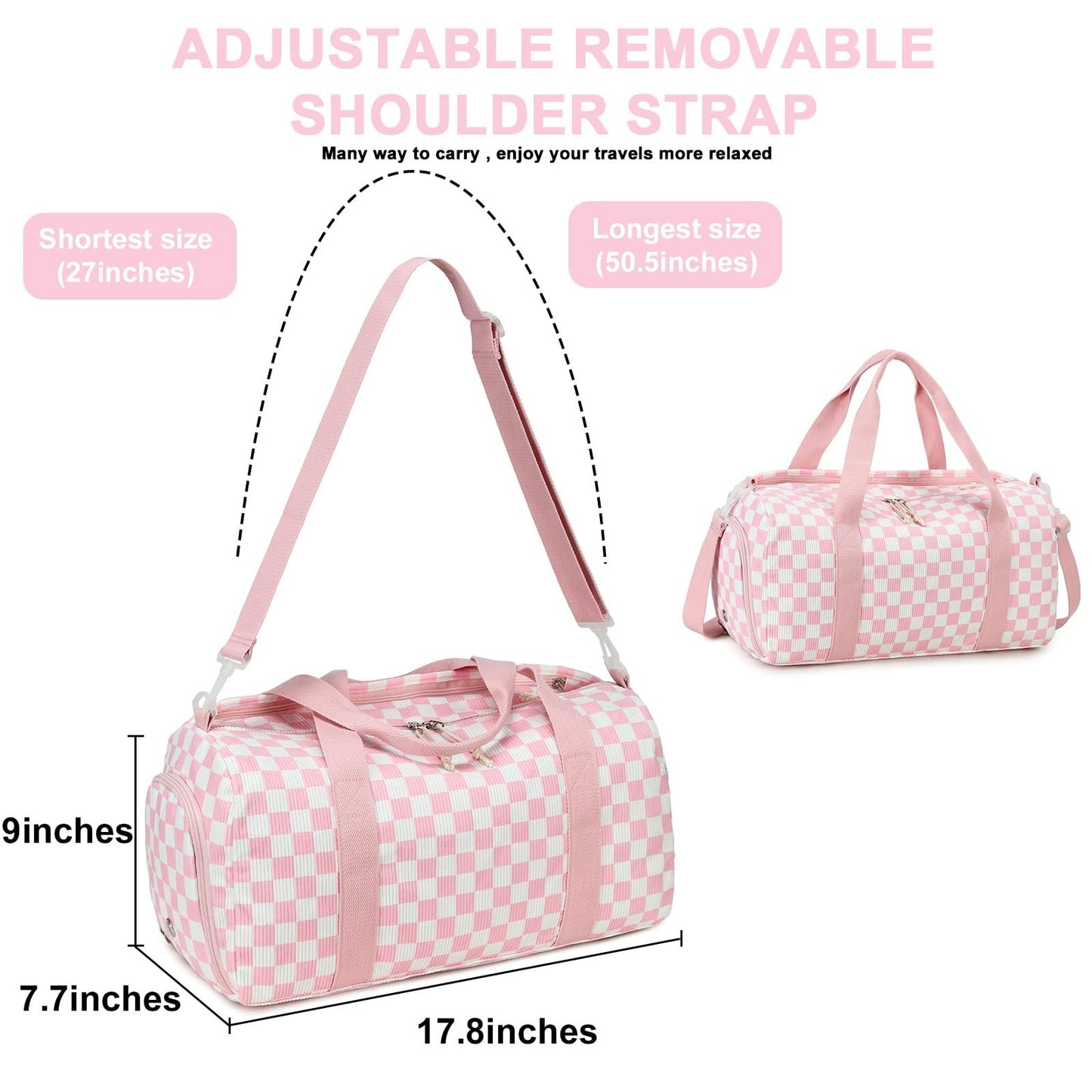 Cute Girls Duffle Bag with Shoes Compartment & Wet Separation - Waterproof Gym T3