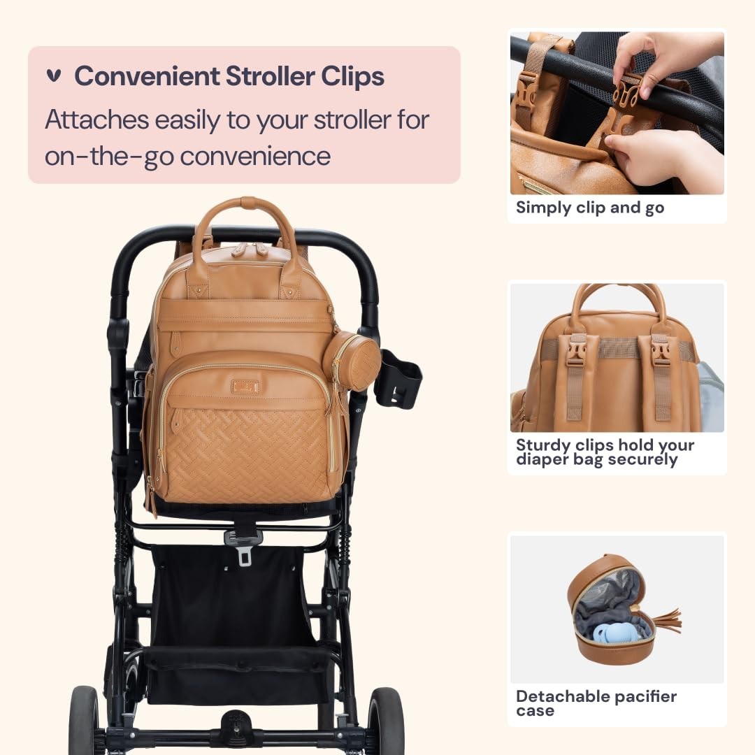 Multi Function Leather Diaper Bag Backpack   Water Resistant, Changing Pad, Stro7