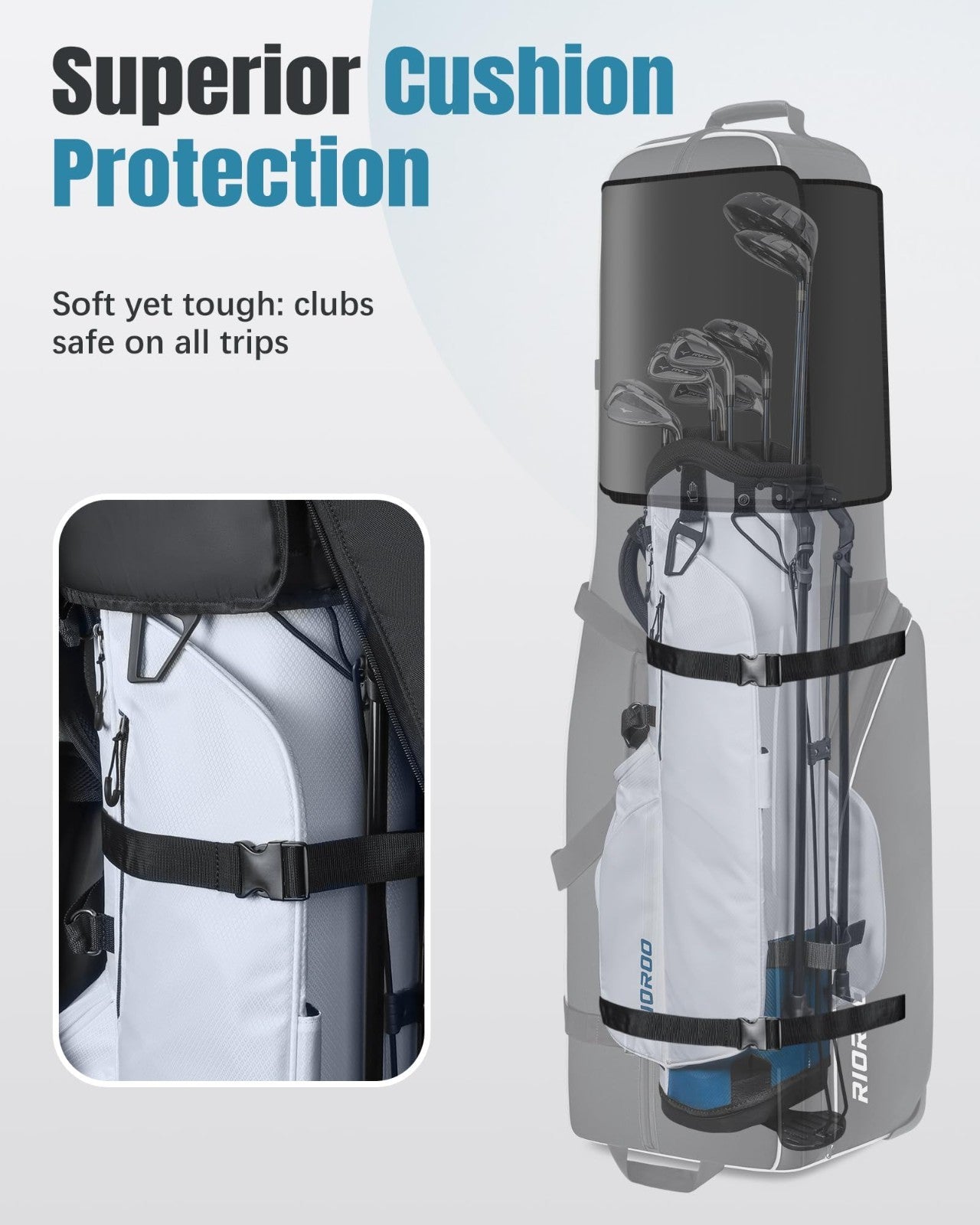 Golf Travel Bag with Wheels, Soft Sided 900D Oxford, Padded Club Protection, Uni3