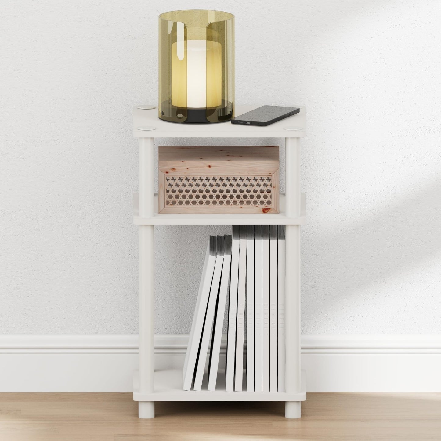 3-Tier Open Storage Nightstand, Modern White Design, Easy Assembly, Versatile Us5