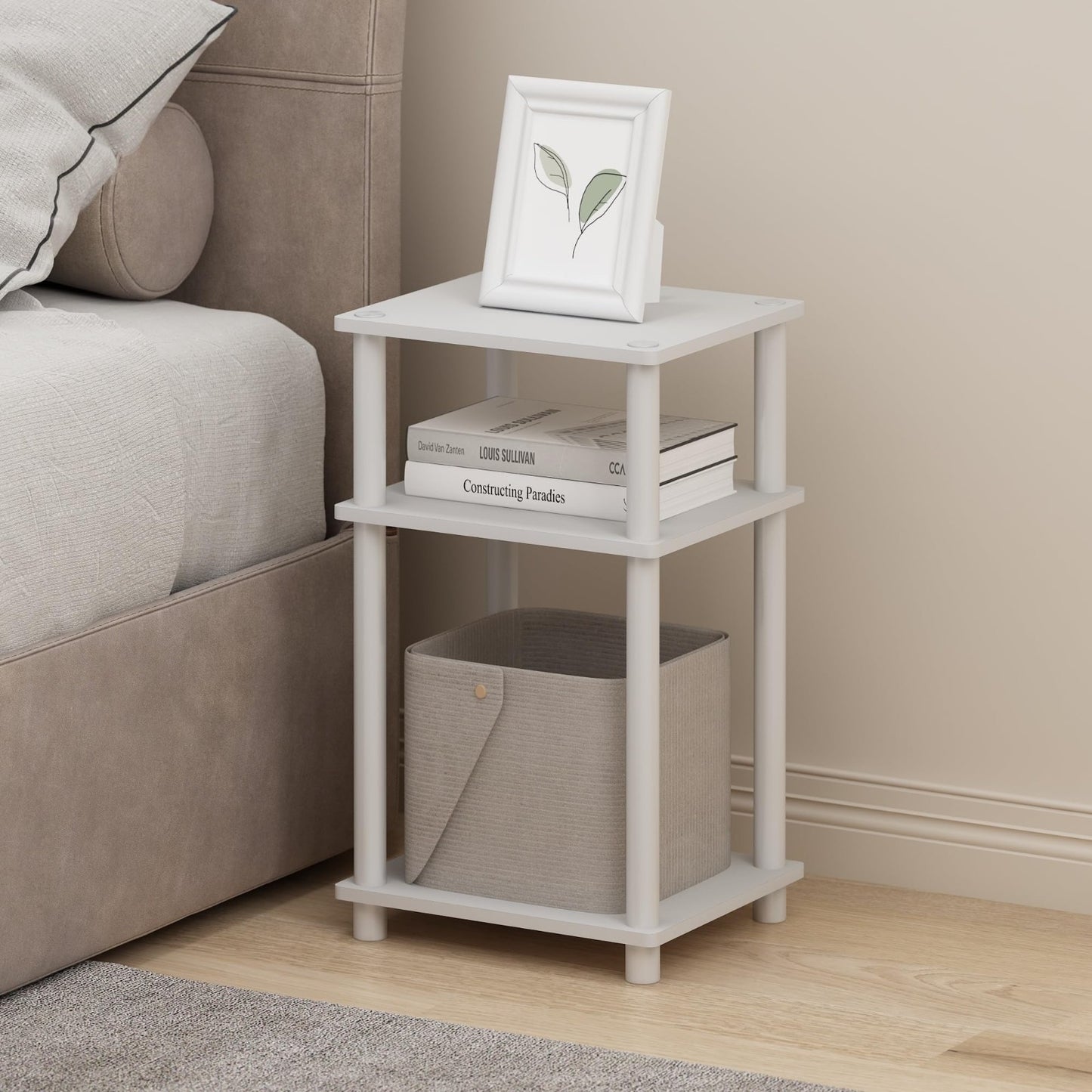 3-Tier Open Storage Nightstand, Modern White Design, Easy Assembly, Versatile Us8