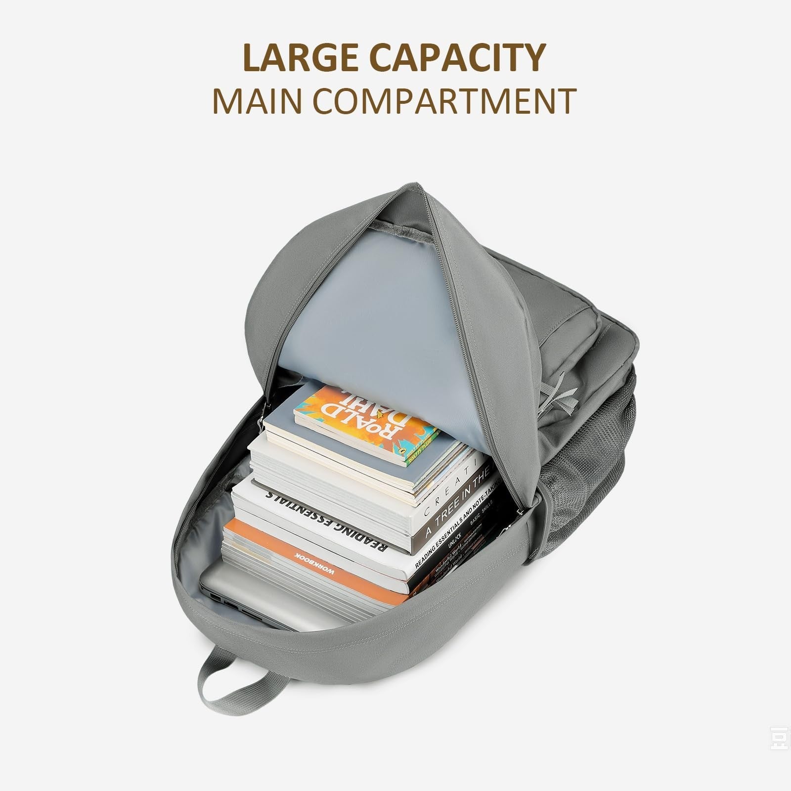 Water Resistant Large Travel Backpack for College, School, Men & Women   Grey5