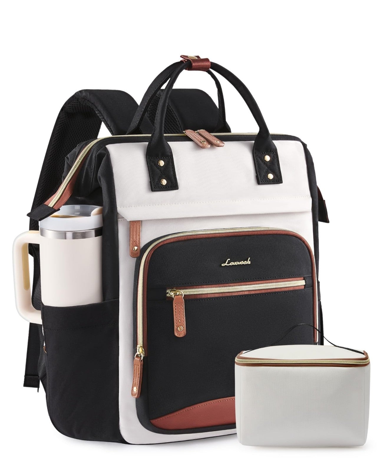 Stylish Women's Laptop Backpack, 15.6" Waterproof Work Bag, Large Capacity, Cup1