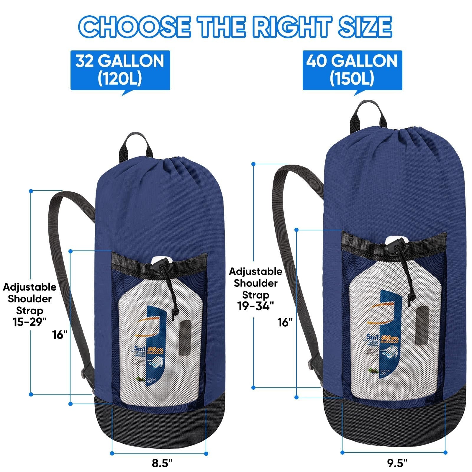 120L Large Laundry Backpack Bag - Durable Oxford Fabric, Mesh Pockets, Ideal for2