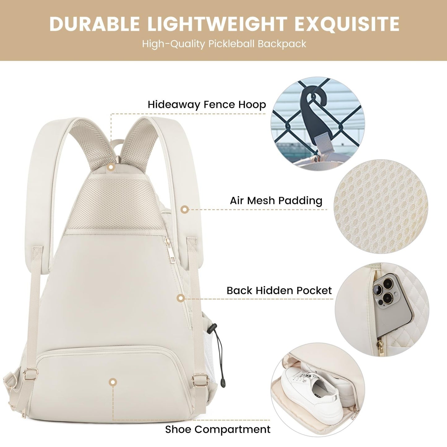 Quilted Crossbody Sling Backpack for Women - Tennis & Pickleball Paddle Bag4
