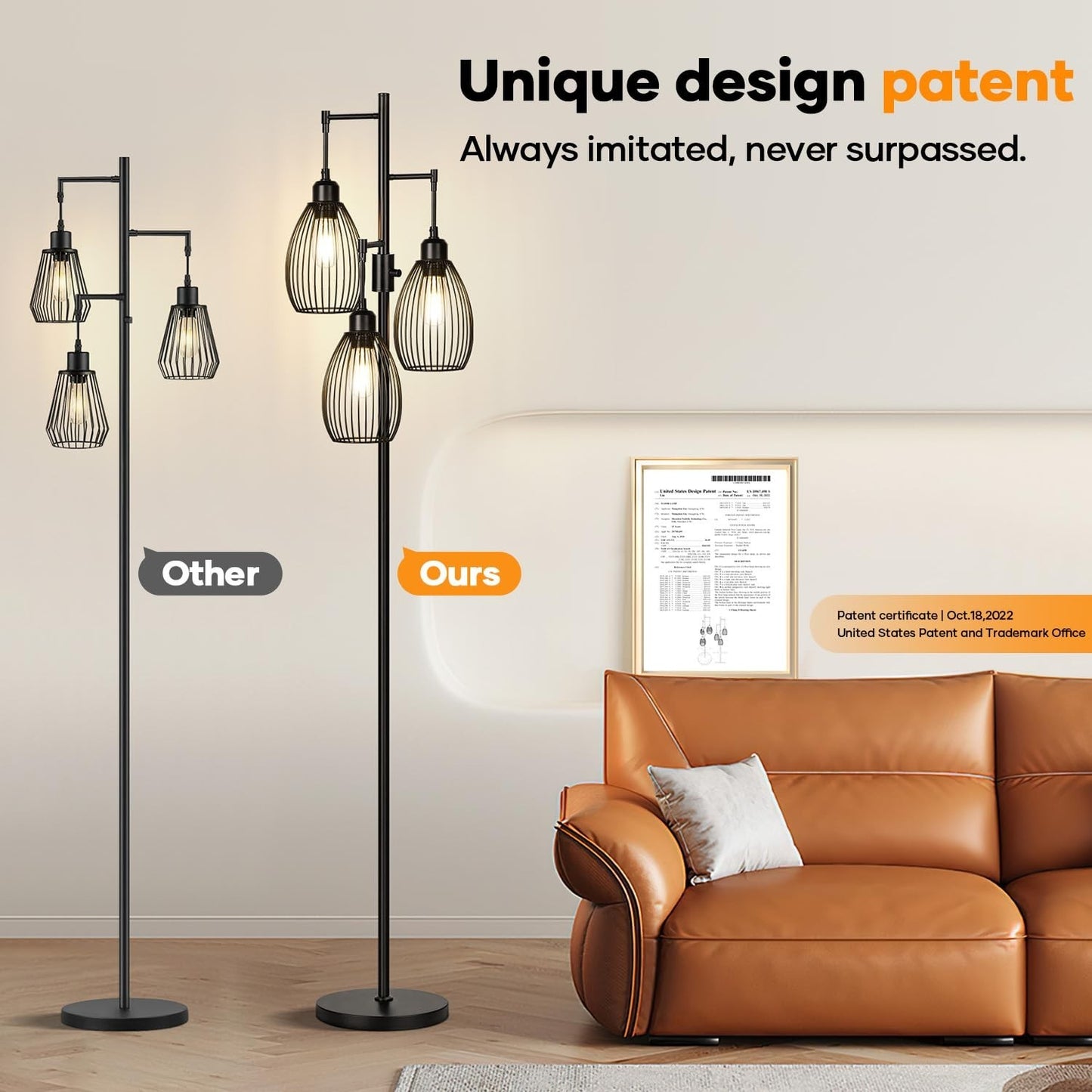 Dimmable Floor Lamp with 3 LED Edison Bulbs, Industrial Farmhouse Design for Liv7