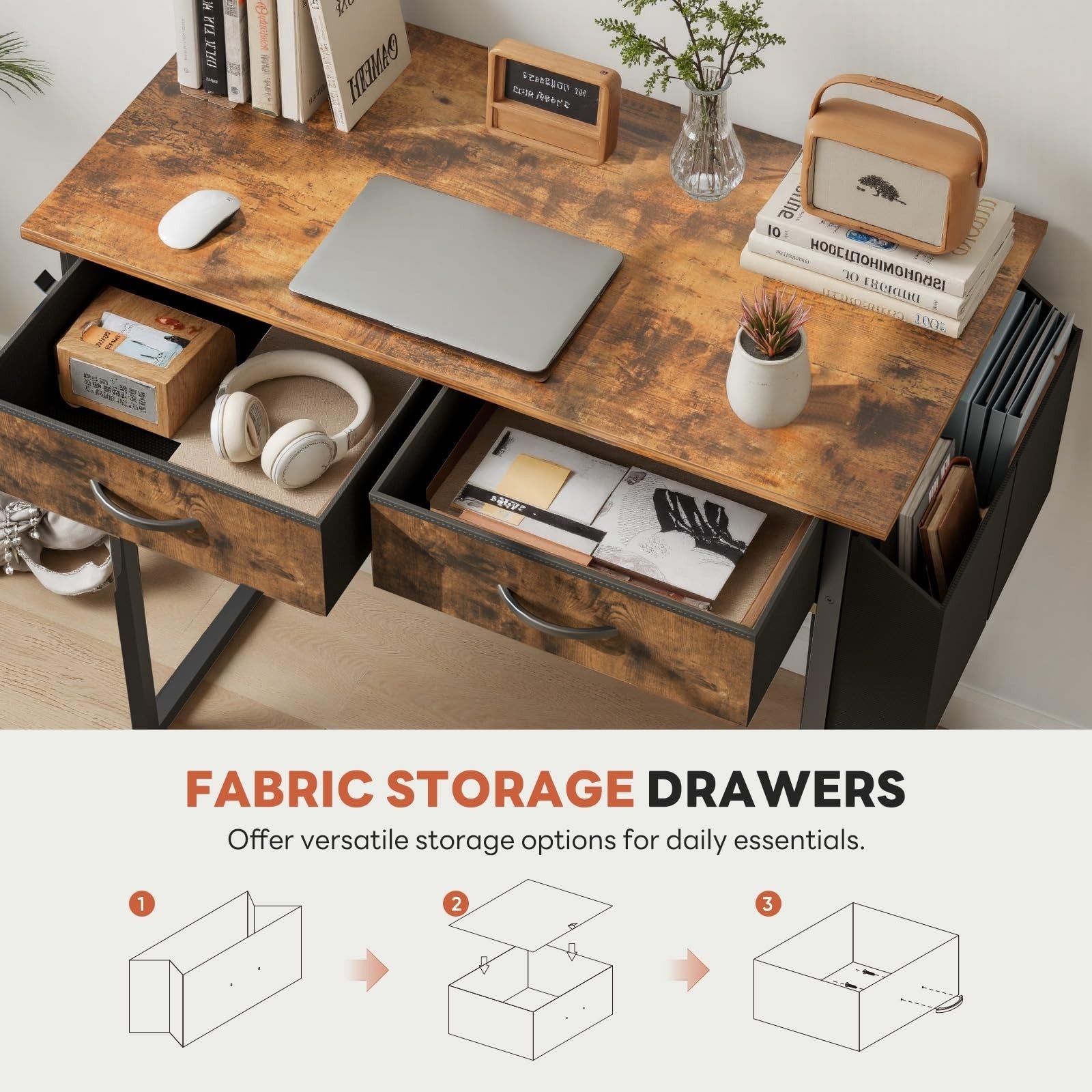 32" Home Office Desk with Drawers, Gaming Writing Table, Storage Bag & Headphone5