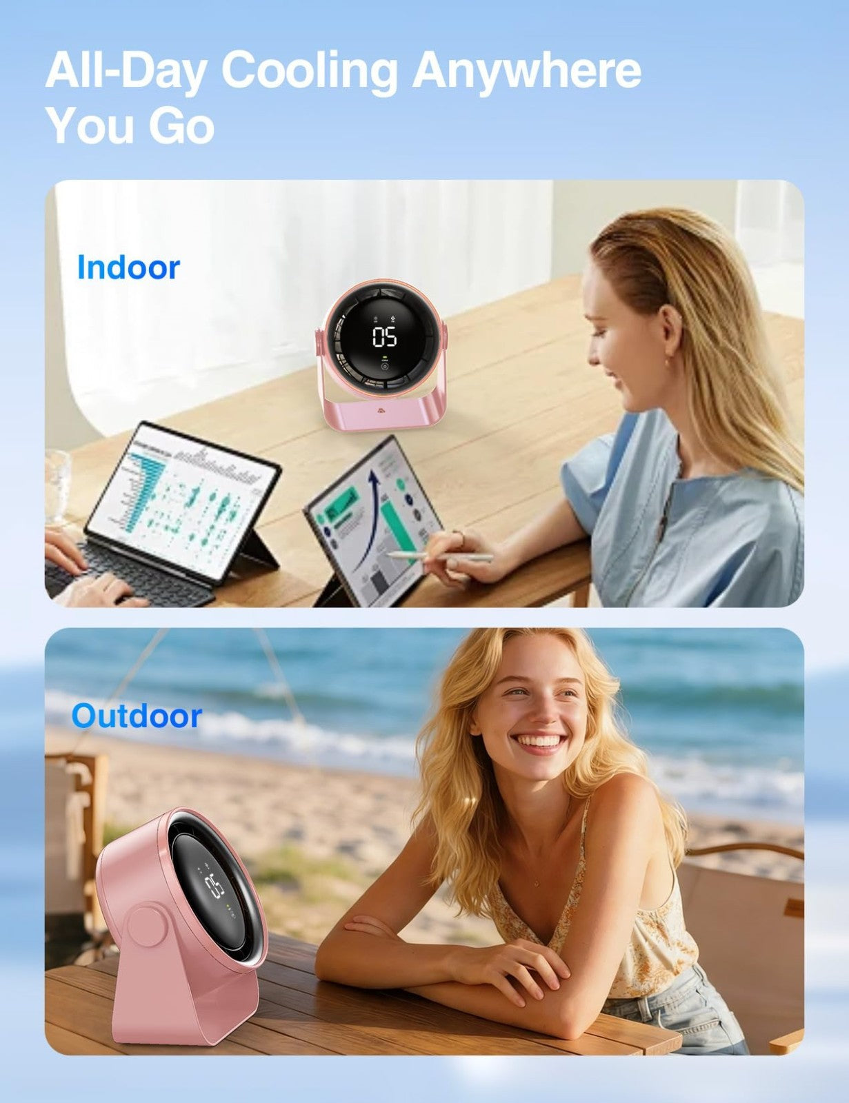 Ultra Quiet Small Desk Fan, Multi Speed Air Circulator, Touch Control, LED Light7