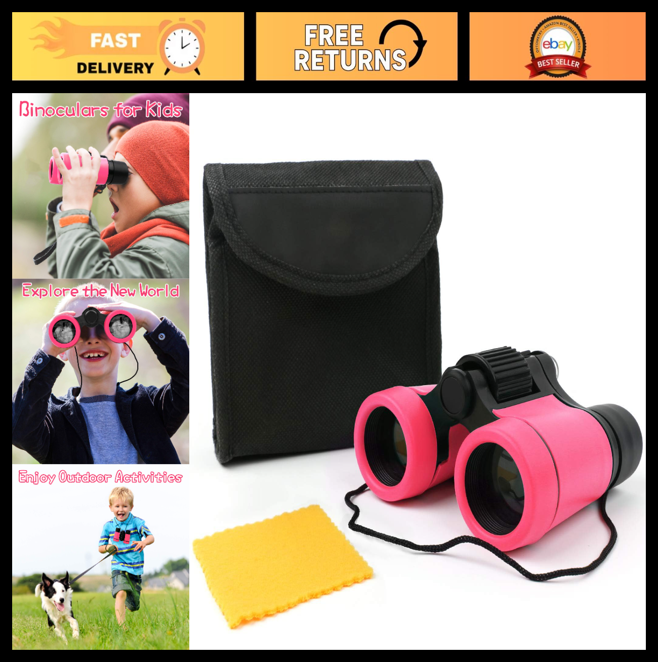 Kids Shockproof Binoculars Set for Ages 3 12   Bird Watching, Hiking, Learning T0