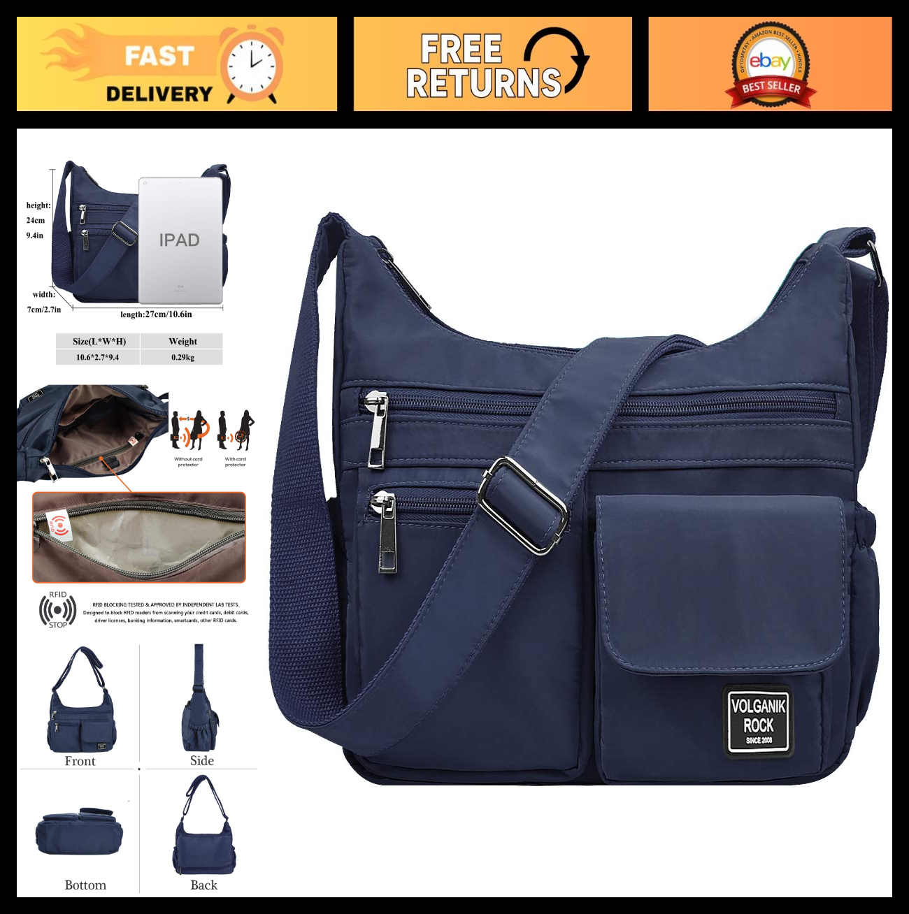 Lightweight Waterproof Crossbody Bag for Women | RFID Travel Shoulder Purse0