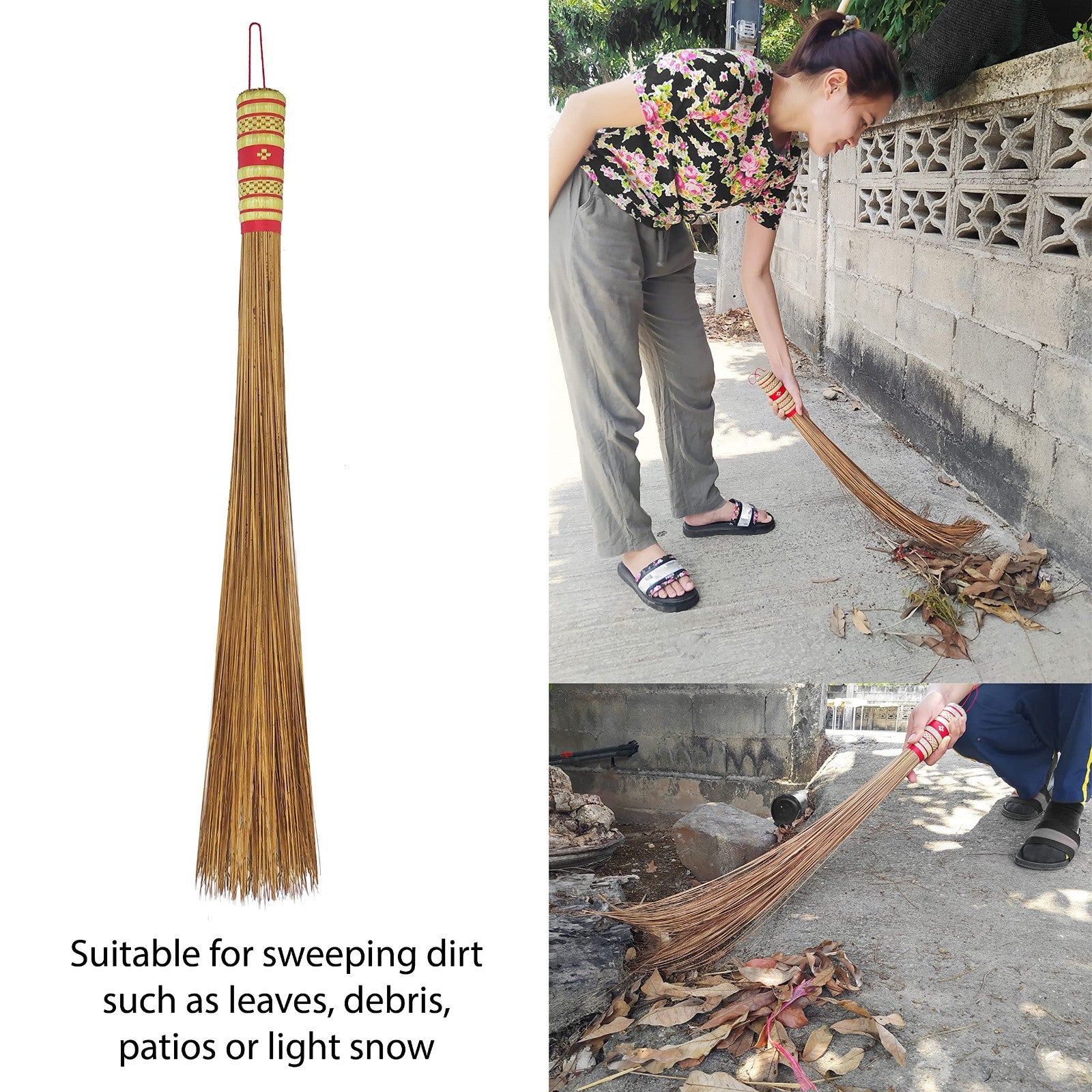32" Heavy Duty Multi-Surface Coconut Leaf Broom - Sturdy Outdoor Cleaning Tool3