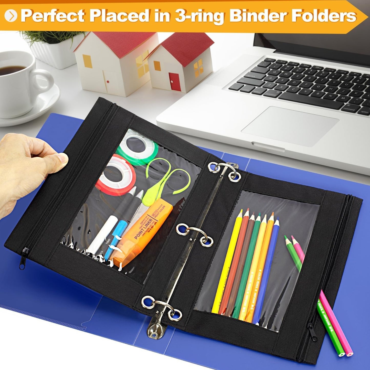 Bulk 24-Pack Zipper Pencil Pouches with Clear Window - 3 Ring Binder Cases for S4