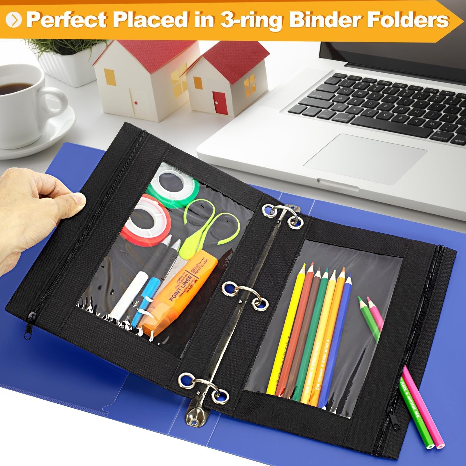 Bulk 24-Pack Zipper Pencil Pouches with Clear Window - 3 Ring Binder Cases for S4