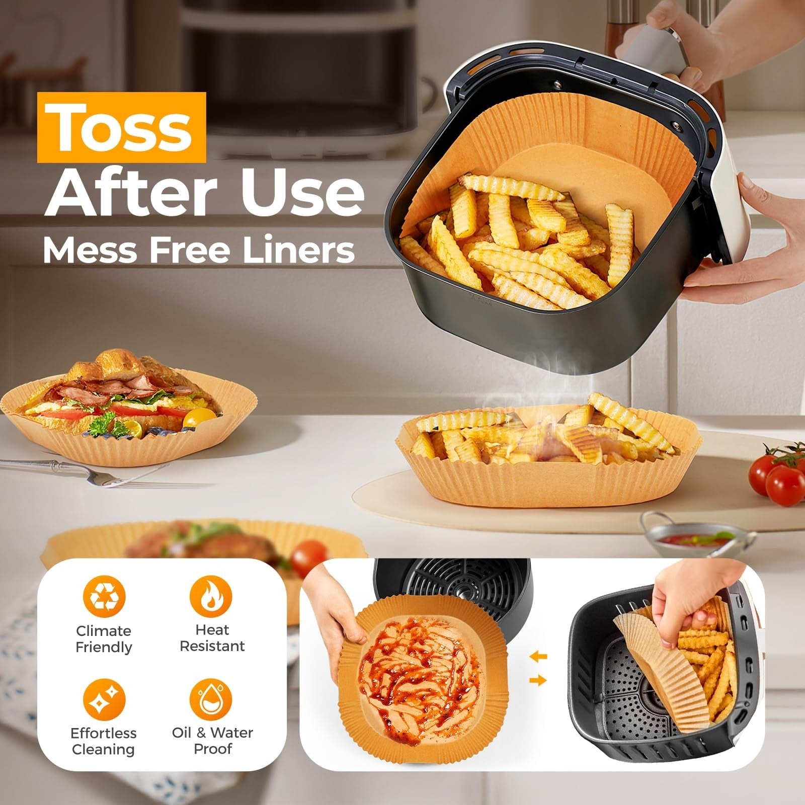 125Pcs 8" Square Air Fryer Liners   Non Stick, Waterproof Parchment Sheets for B3
