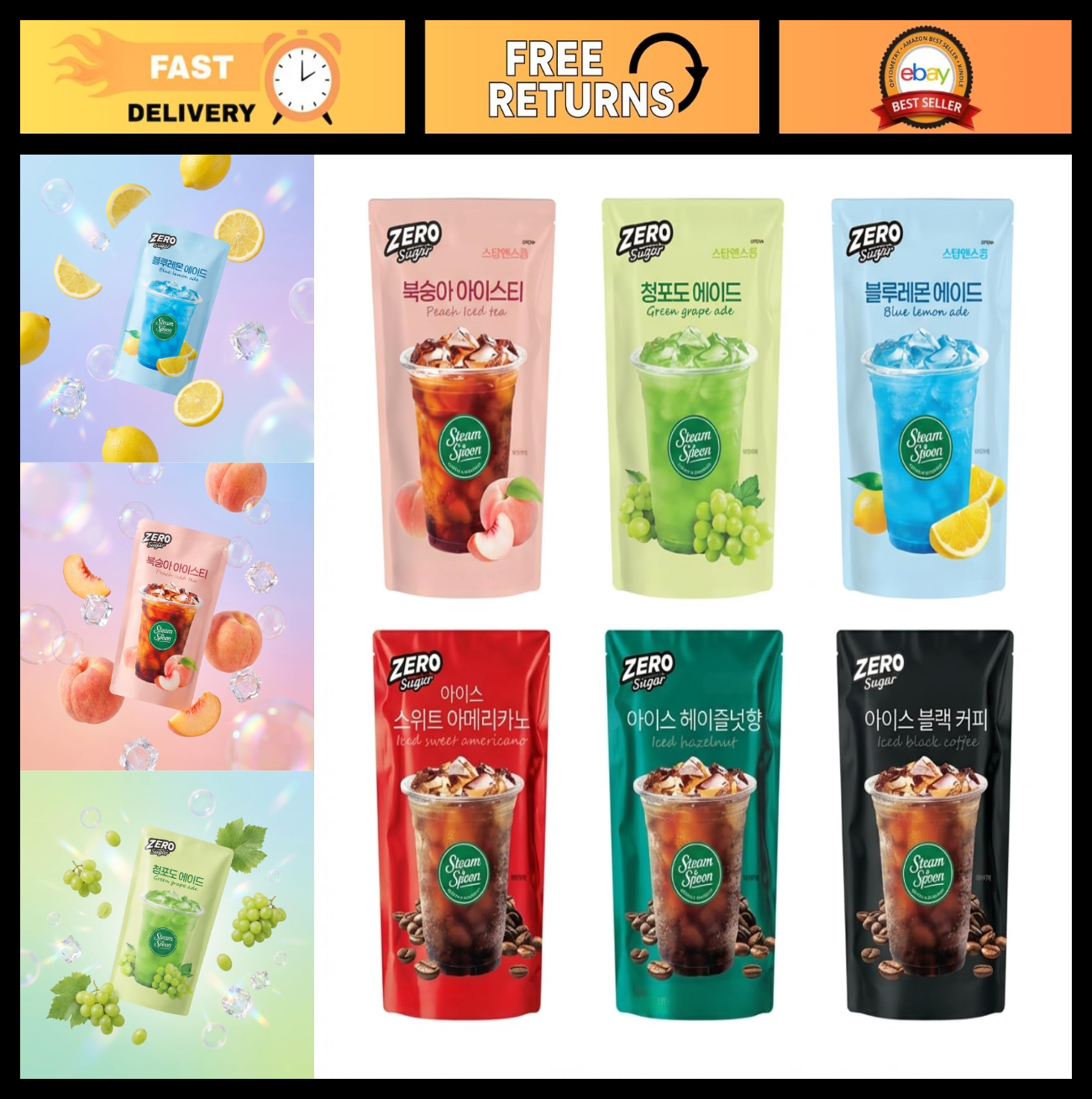 Korean Drink Pouches Variety Pack - 6 Flavors: Green Grape, Blue Lemonade & More0