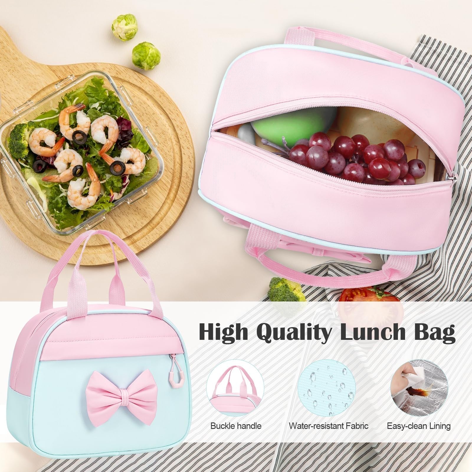 Cute Bow Backpack for Girls   School Bag Set with Lunch Bag & Pen Case5