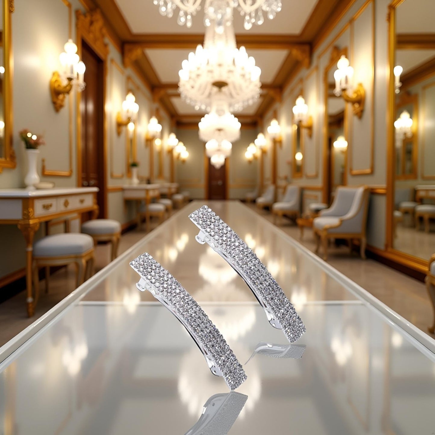 2Pcs Sparkly Rhinestone Hair Clips - Bridal Bling Ponytail Holders, Side Barrett5