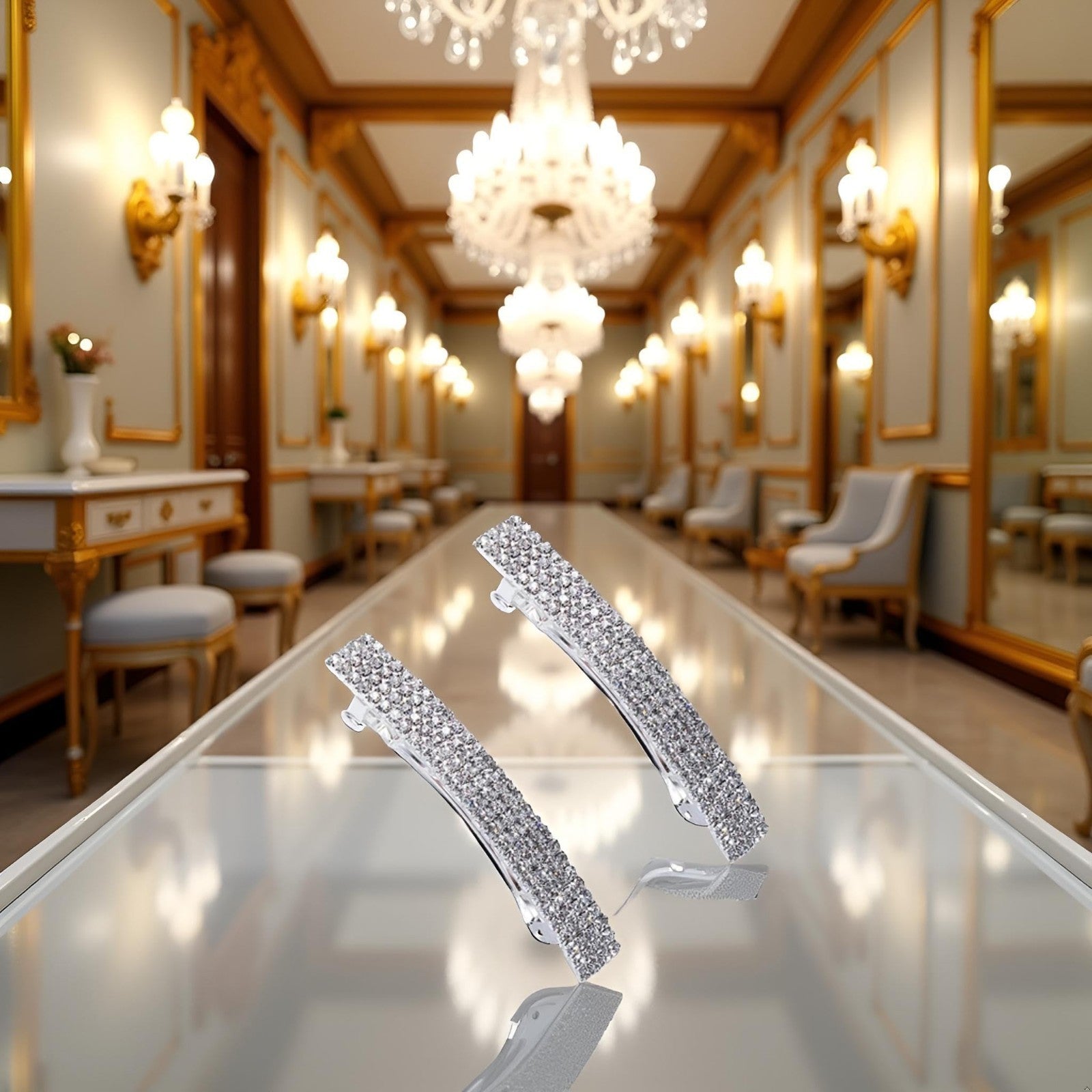 2Pcs Sparkly Rhinestone Hair Clips - Bridal Bling Ponytail Holders, Side Barrett5