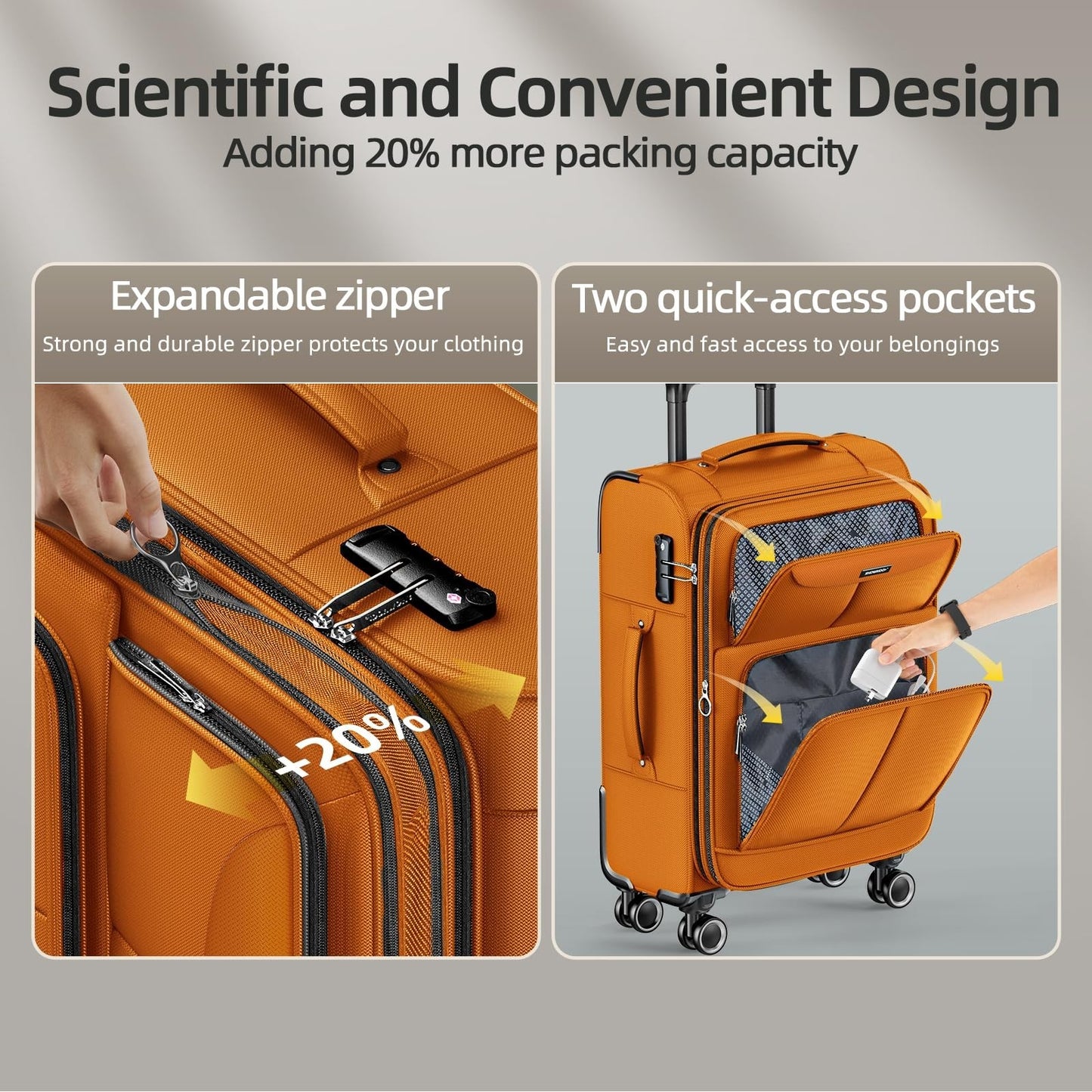 3-Piece Expandable Softside Luggage Set - Durable Oxford Fabric, TSA Lock, 360°3